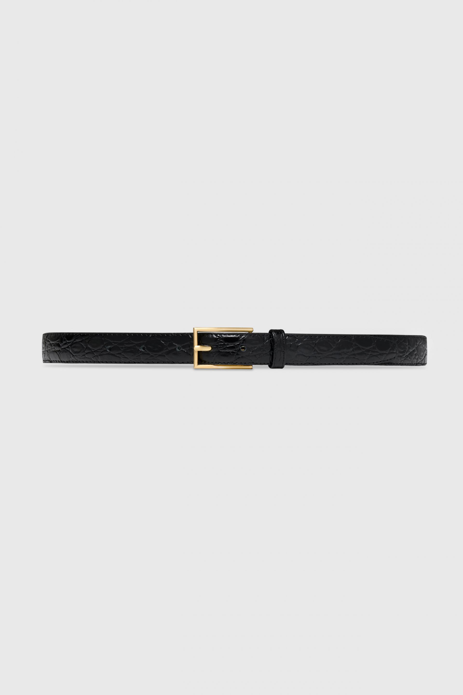 RECTANGLE BUCKLE BELT CROCO BLACK GOLD