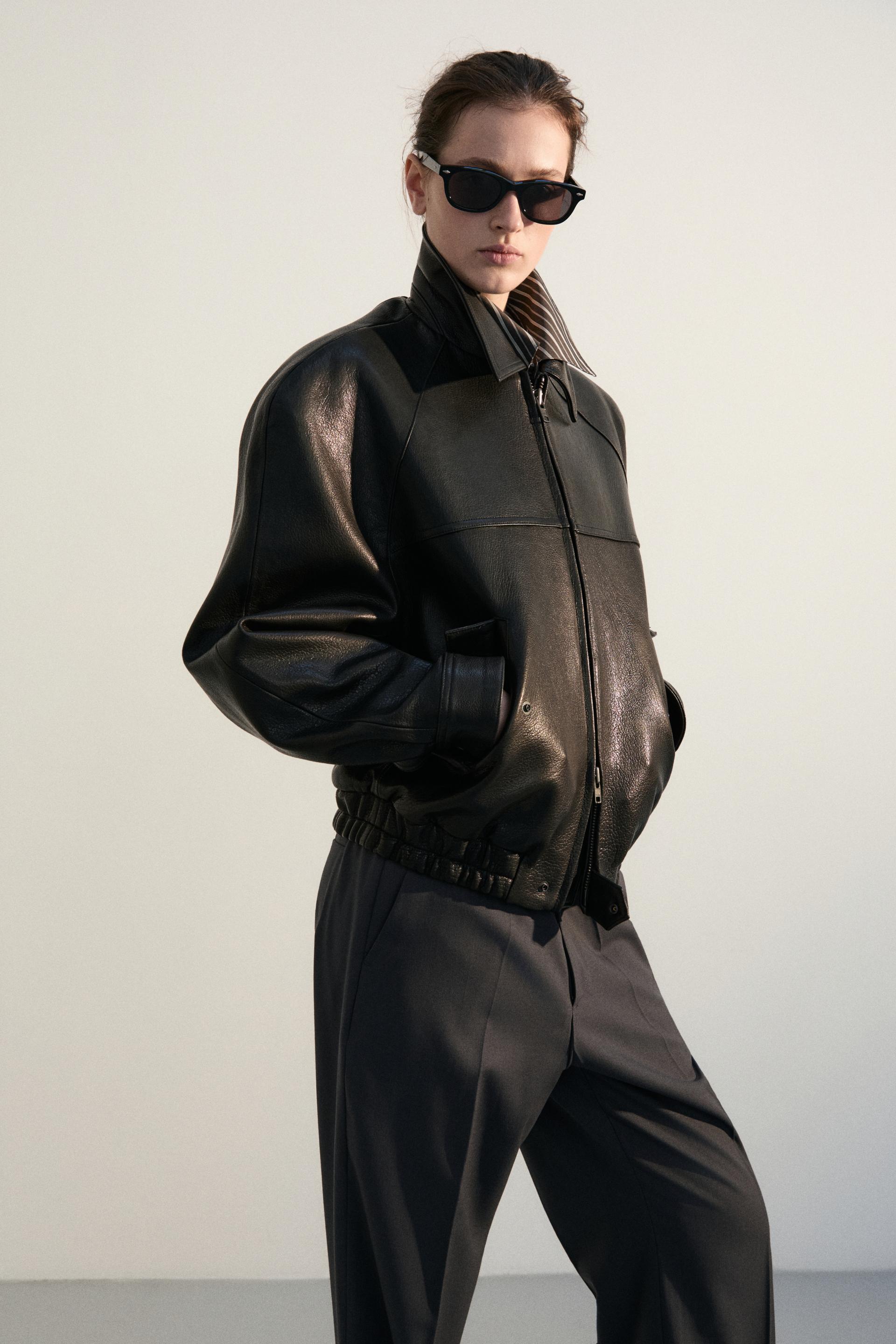 FONTA LAMBSKIN BOMBER JACKET TAN BLACK