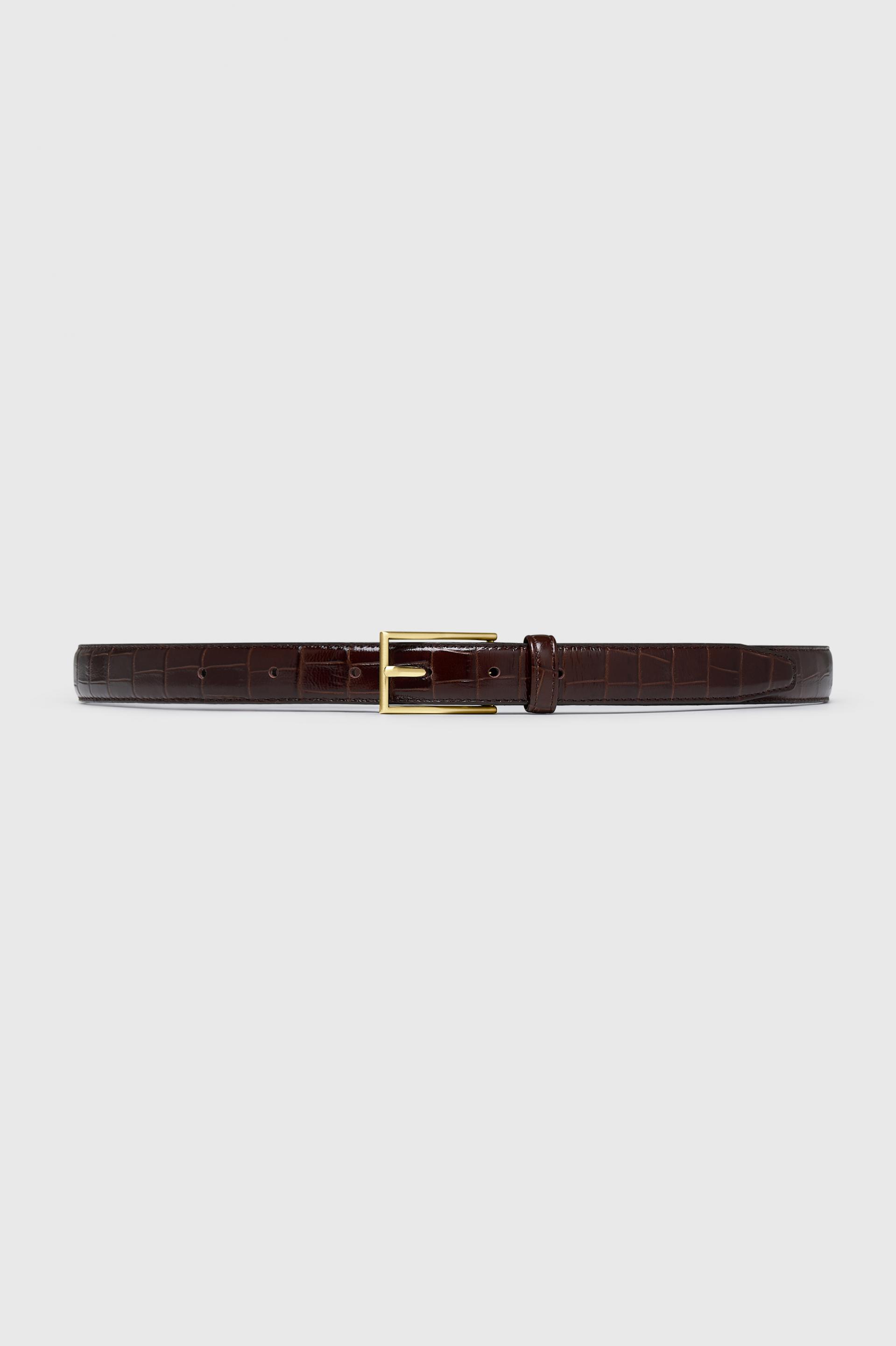 RECTANGLE BUCKLE BELT CHESTNUT CROCO GOLD