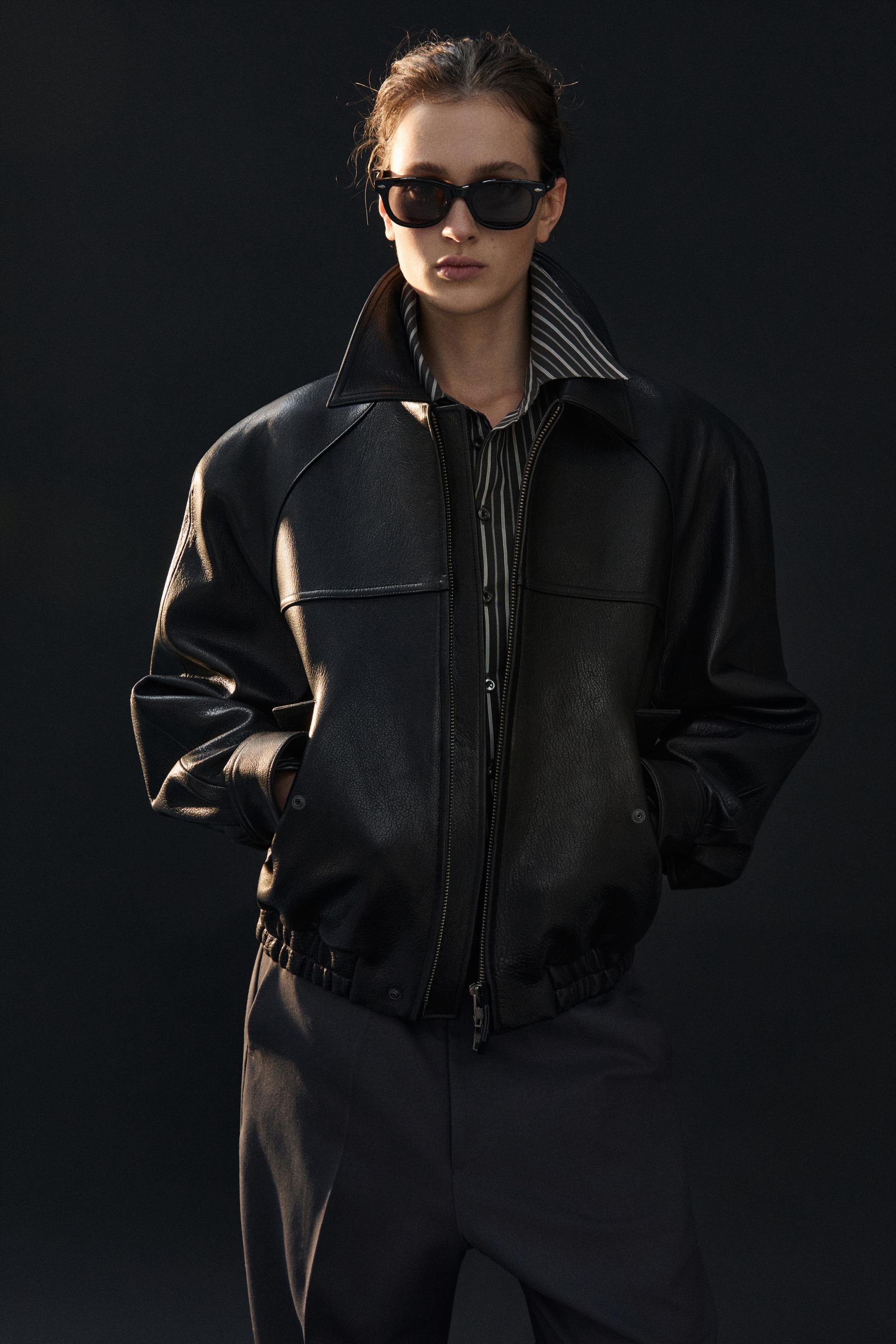 FONTA LAMBSKIN BOMBER JACKET TAN BLACK