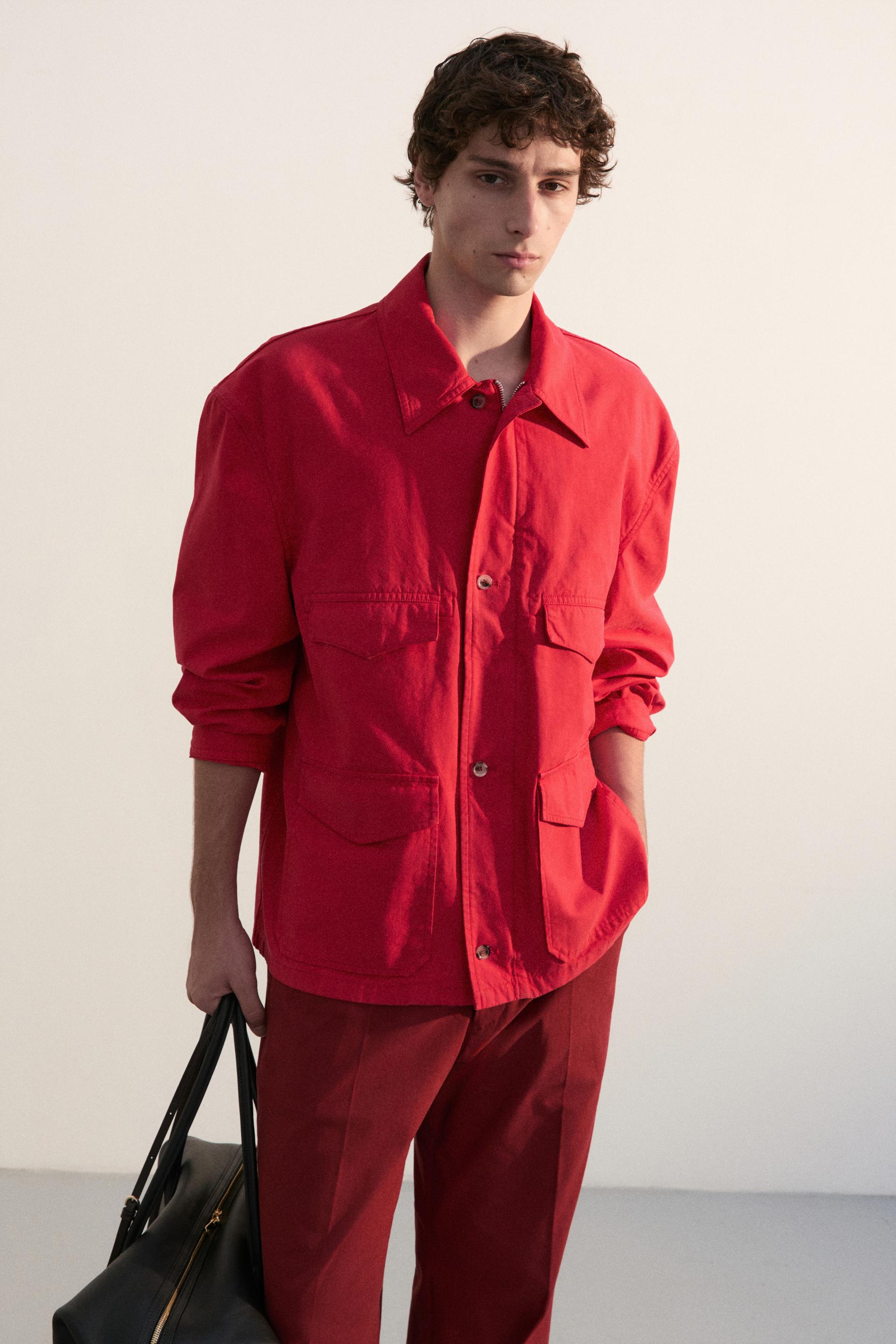 FLAT FRONT WIDE-LEG TROUSERS ROUGE