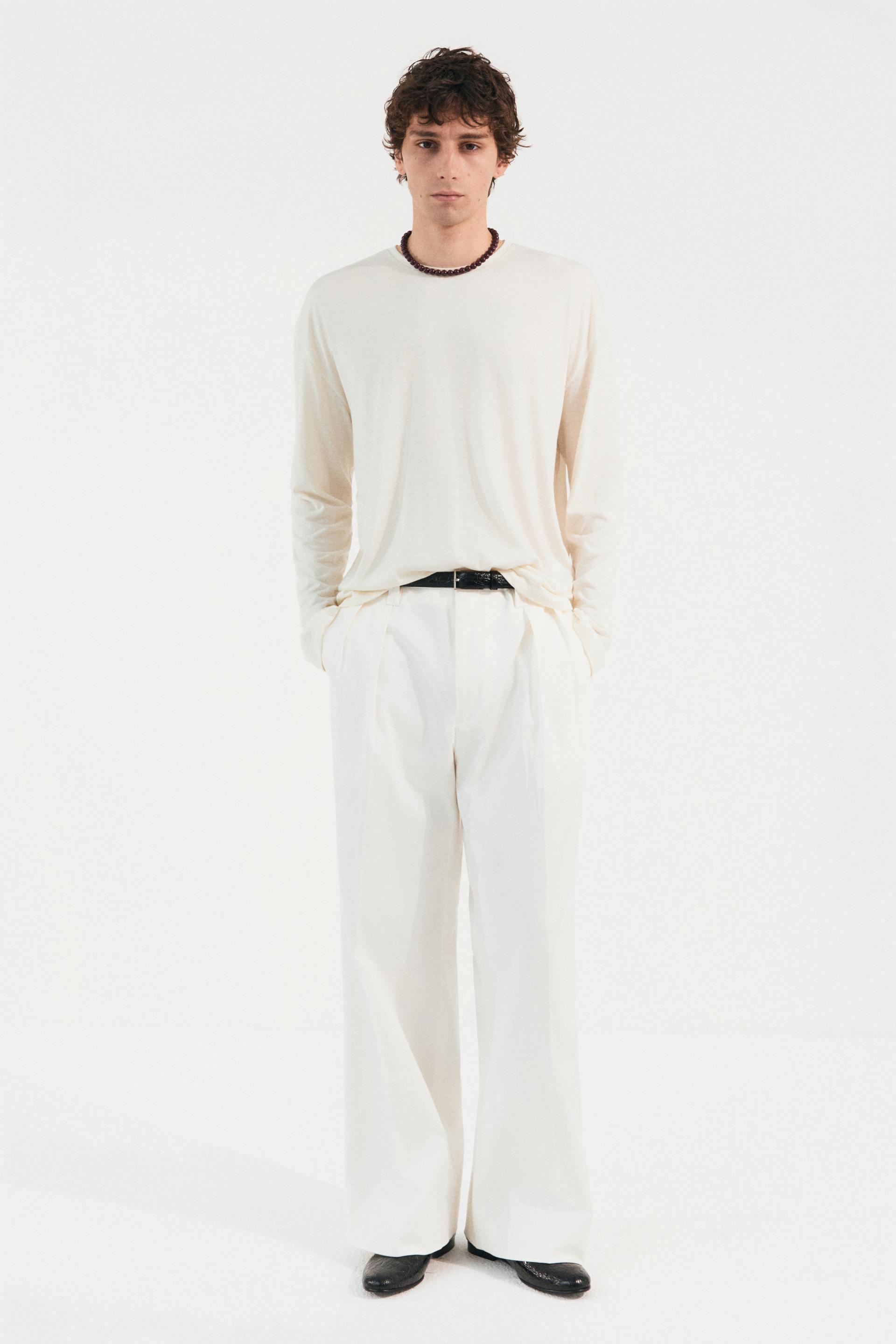 WOOL BLEND SILKY JERSEY TOP PEARL WHITE