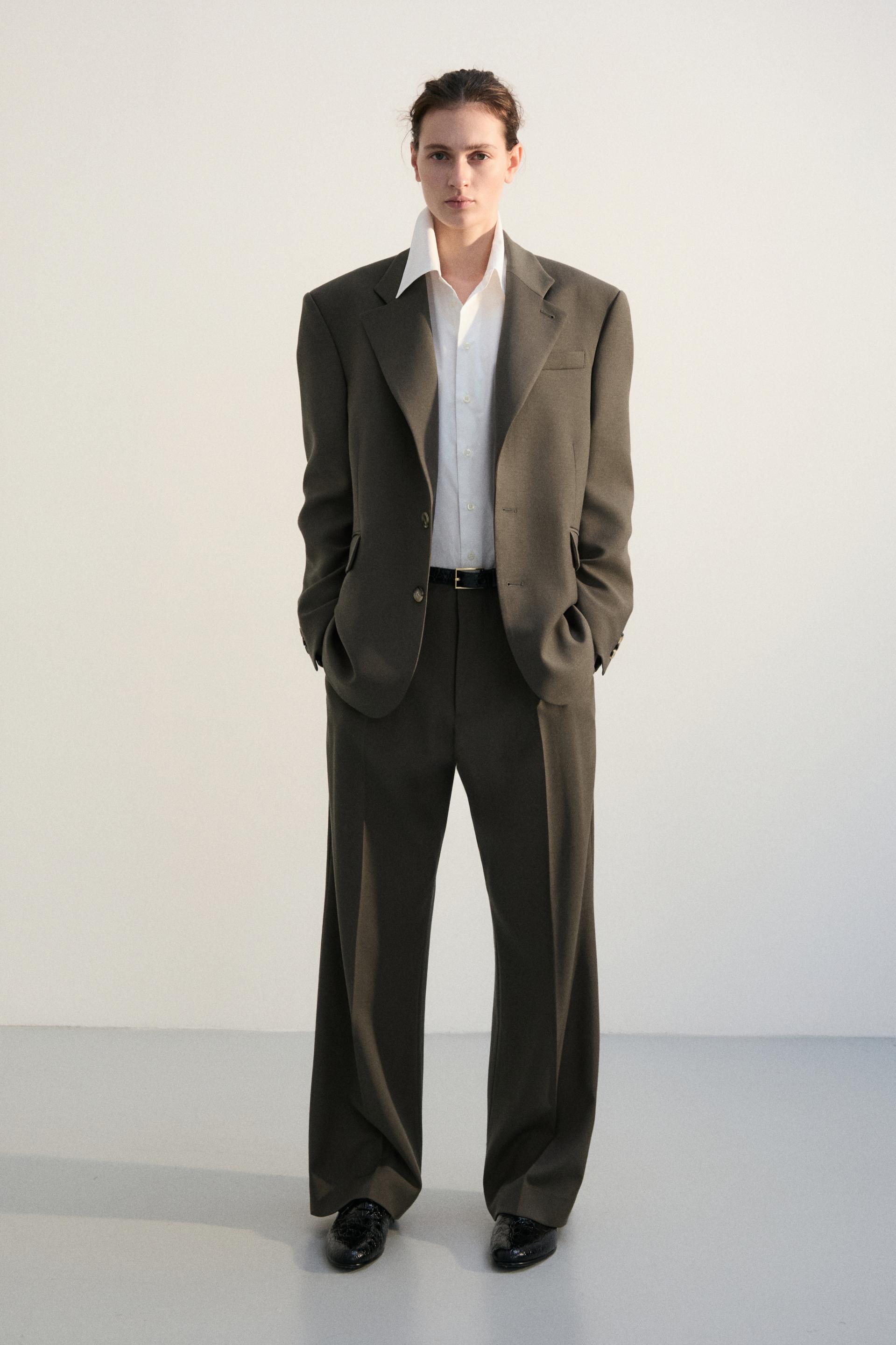 GALA PLEATED WIDE-LEG TROUSERS DARK CEDAR