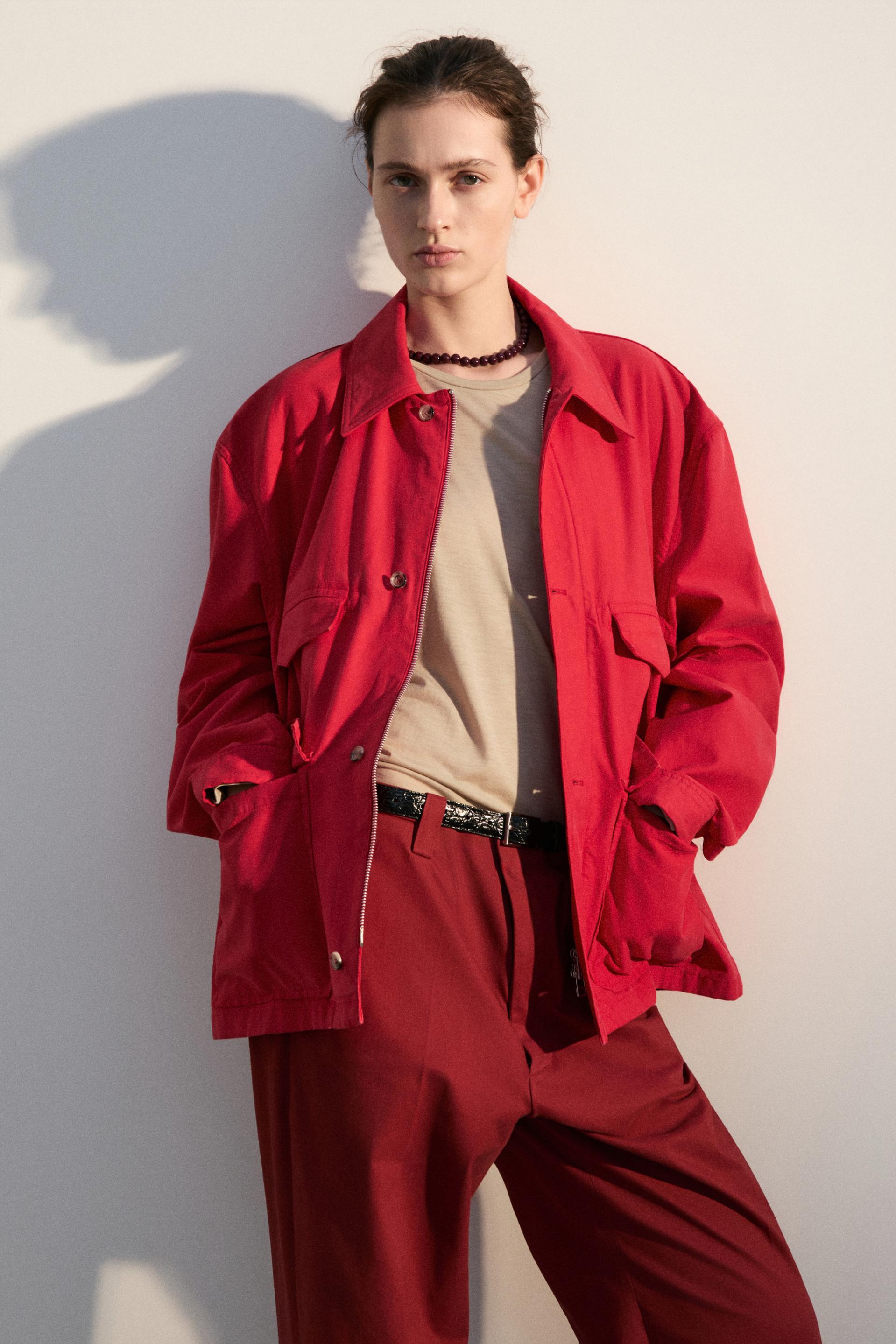 FLAT FRONT WIDE-LEG TROUSERS ROUGE