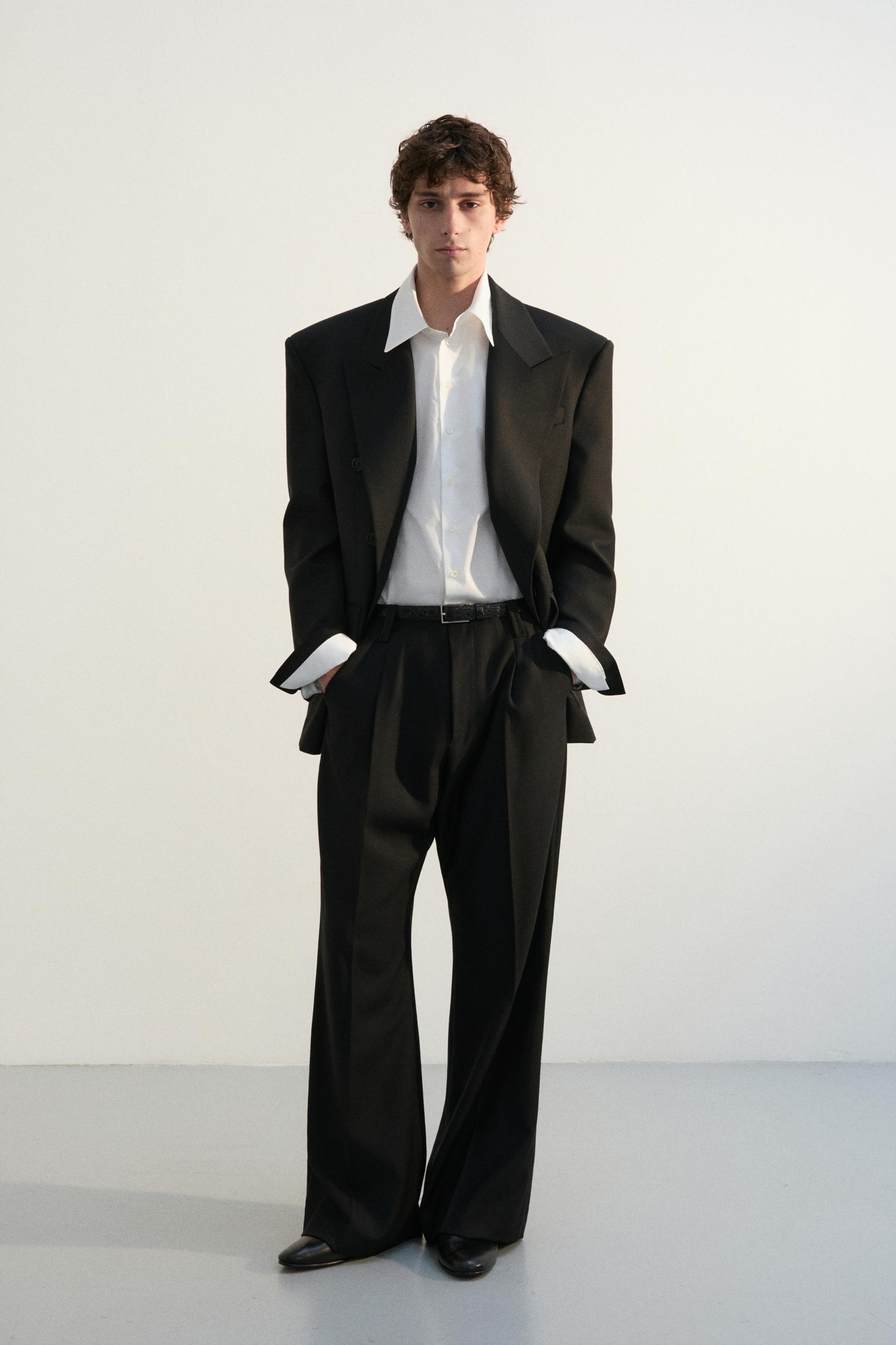 GALA PLEATED WIDE-LEG TROUSERS BLACK