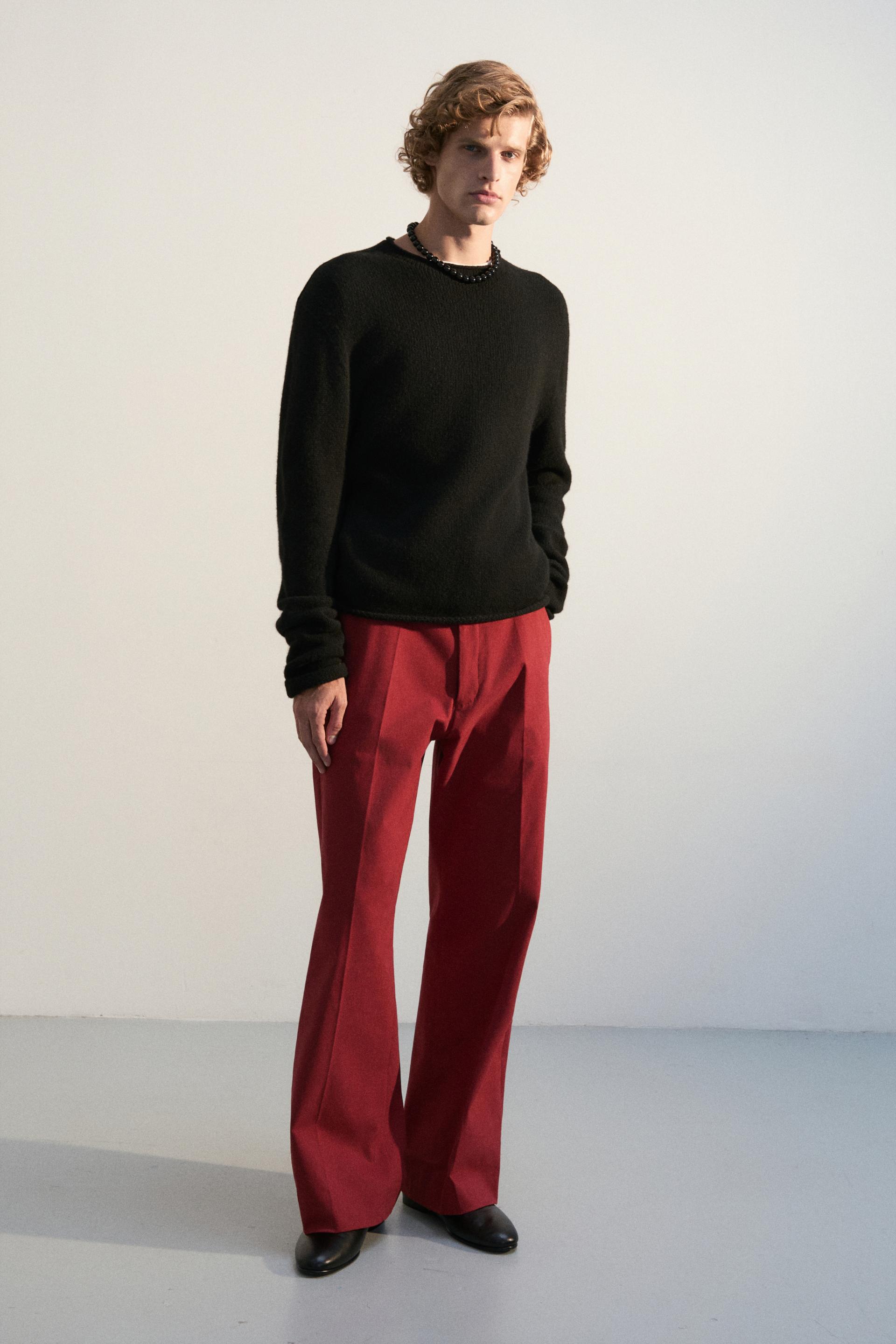 FLAT FRONT WIDE-LEG TROUSERS ROUGE
