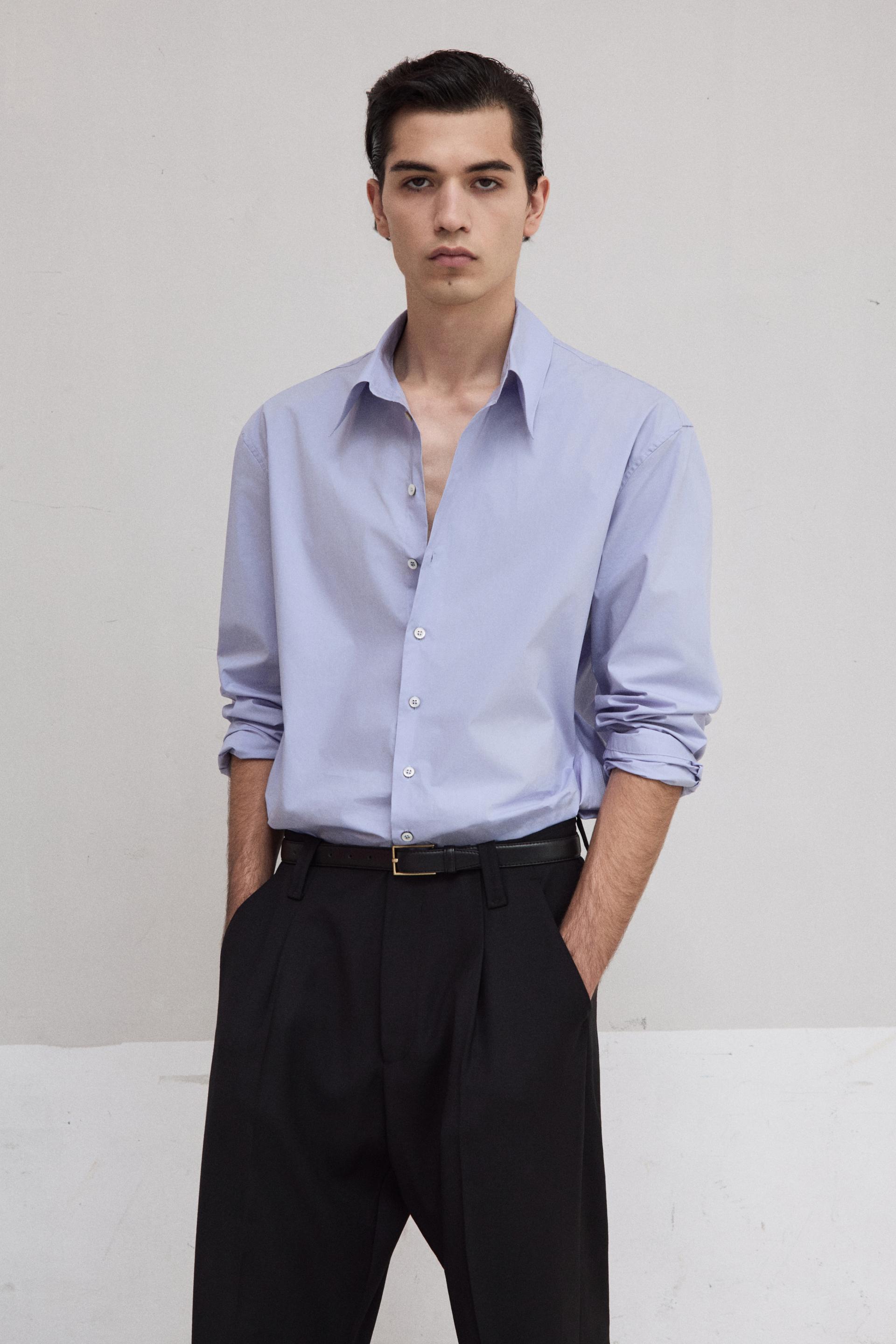 SOLID COTTON POPLIN BOY SHIRT BLUE