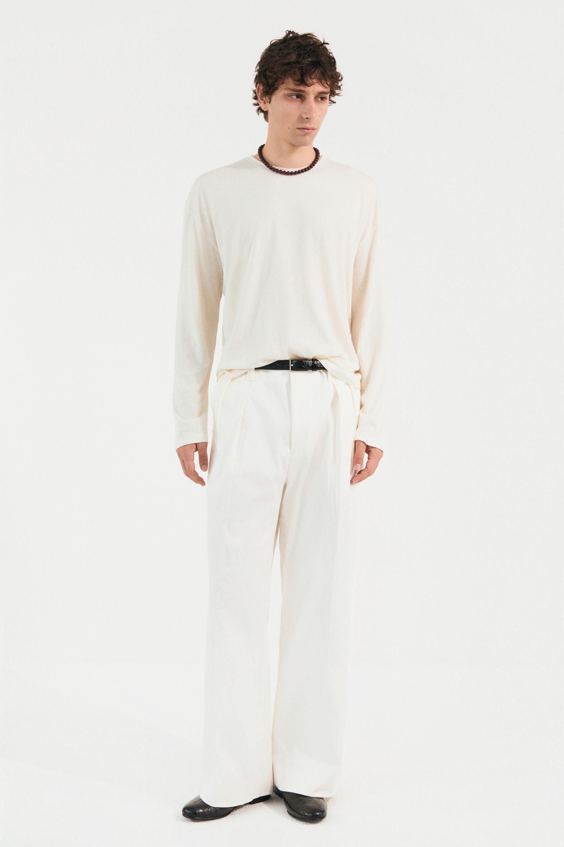 WOOL BLEND SILKY JERSEY TOP PEARL WHITE
