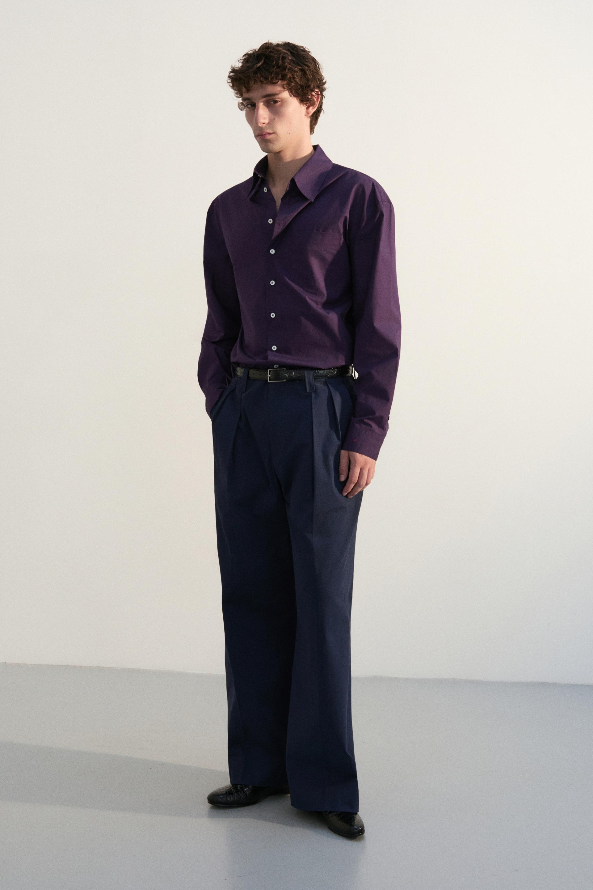SOLID COTTON POLPLIN BOY SHIRT MULBERRY