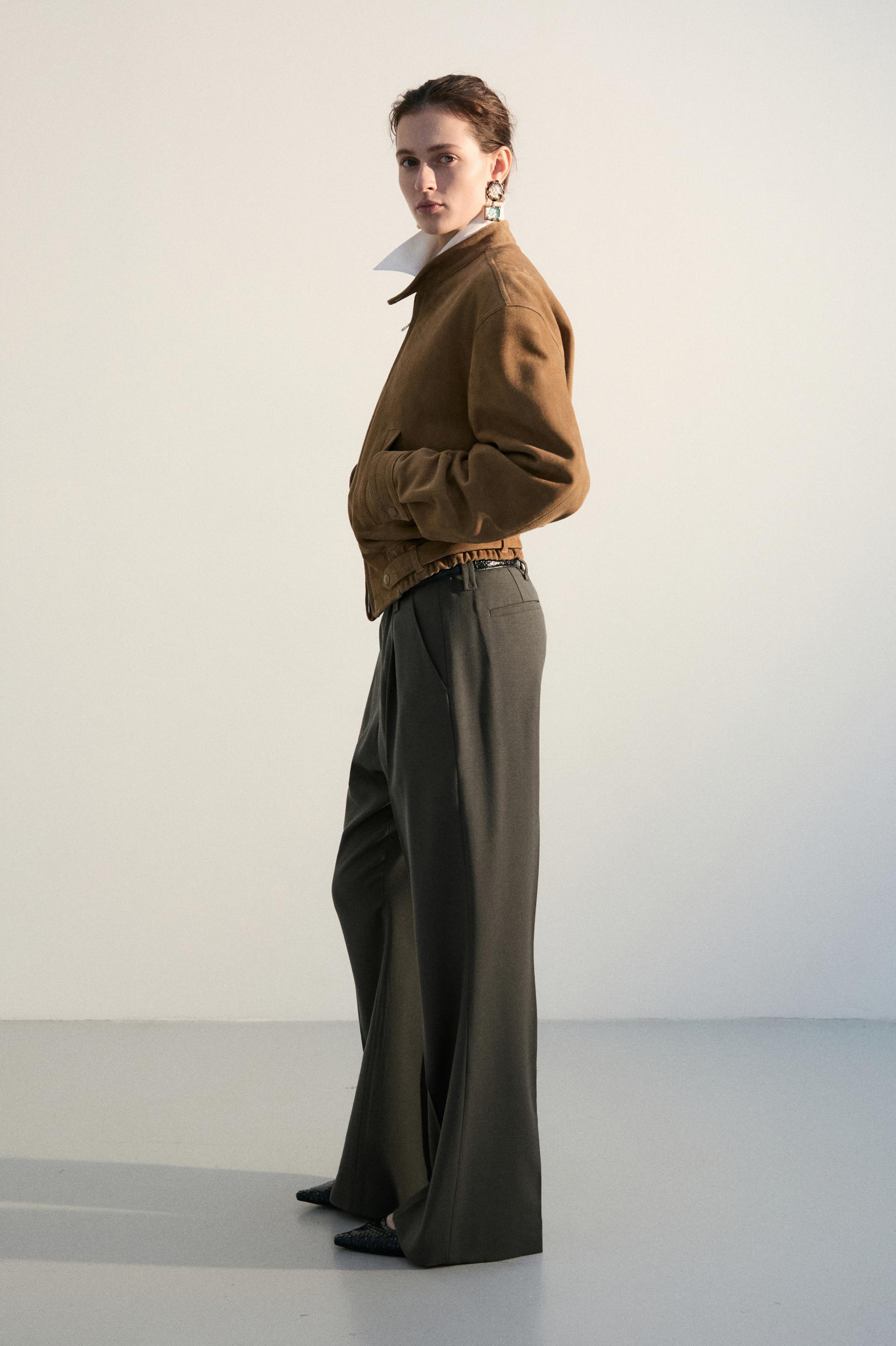 GALA PLEATED WIDE-LEG TROUSERS DARK CEDAR