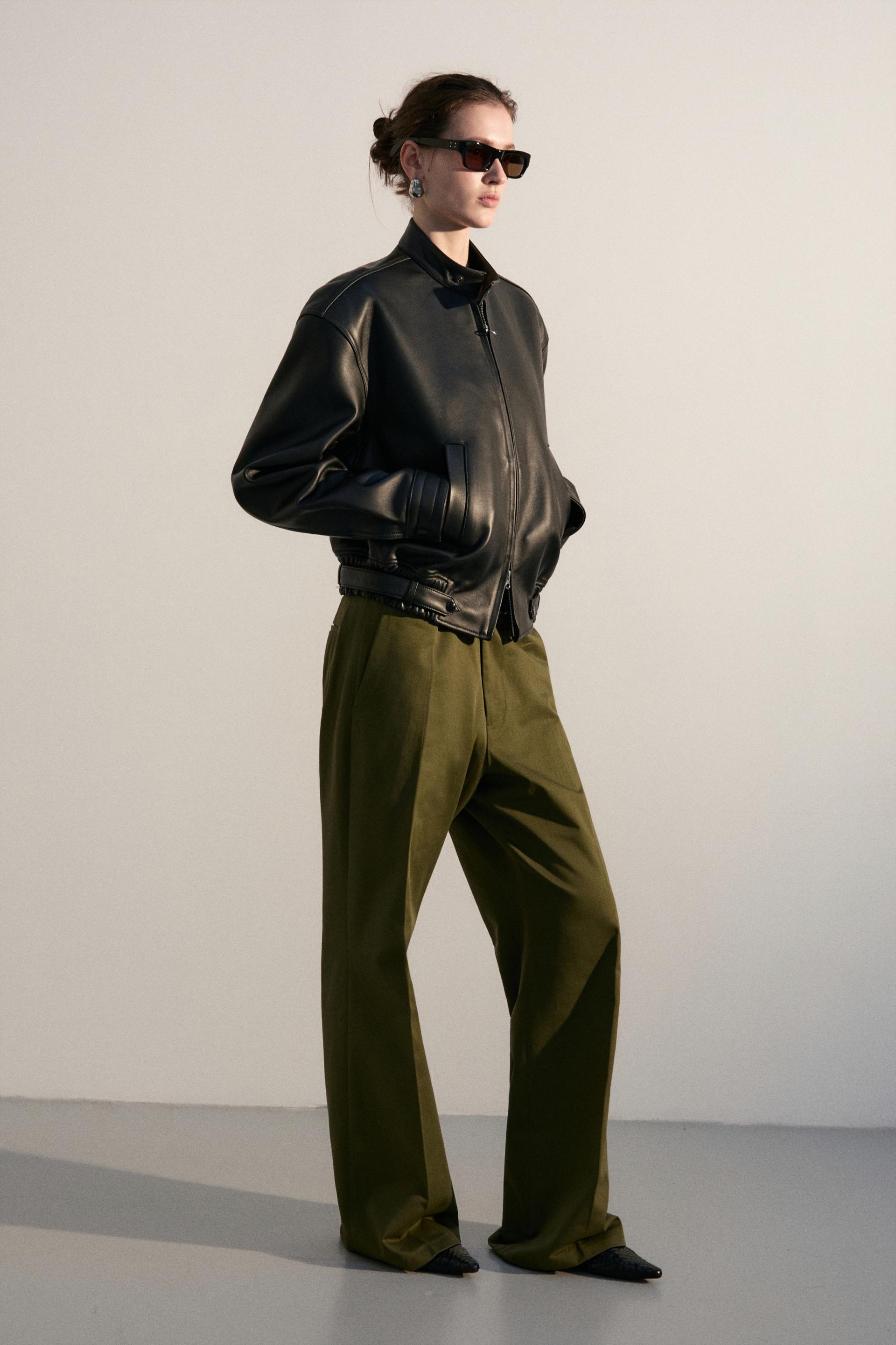 FONTA COTTON DRESS TROUSERS OLIVE DROP