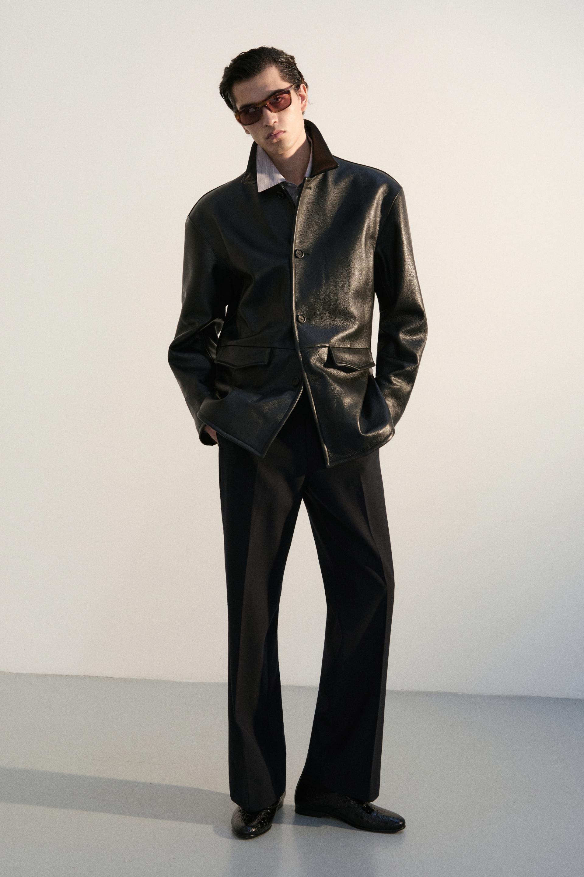 PEBBLE NAPPA LEATHER CAR COAT BLACK