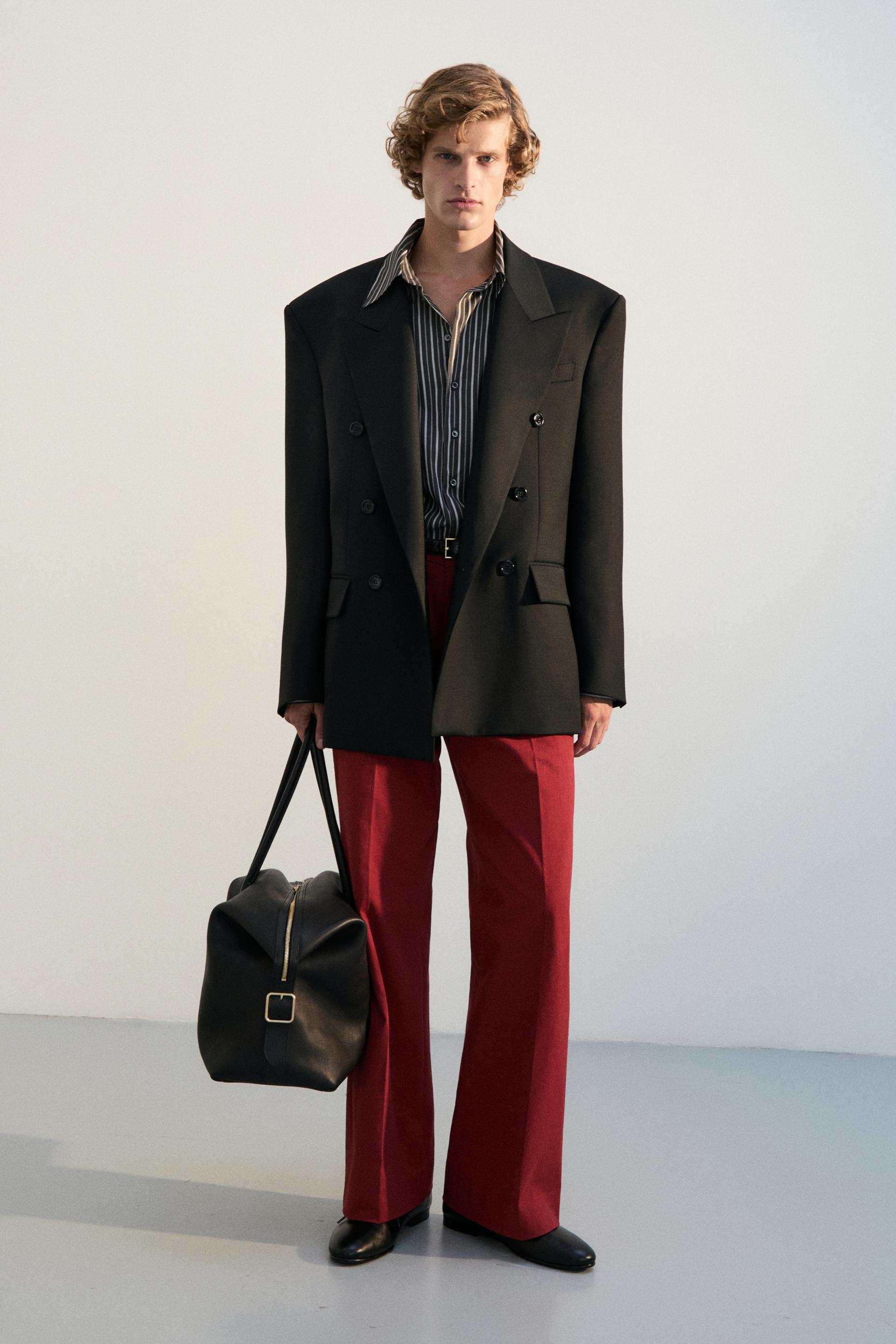 FLAT FRONT WIDE-LEG TROUSERS ROUGE
