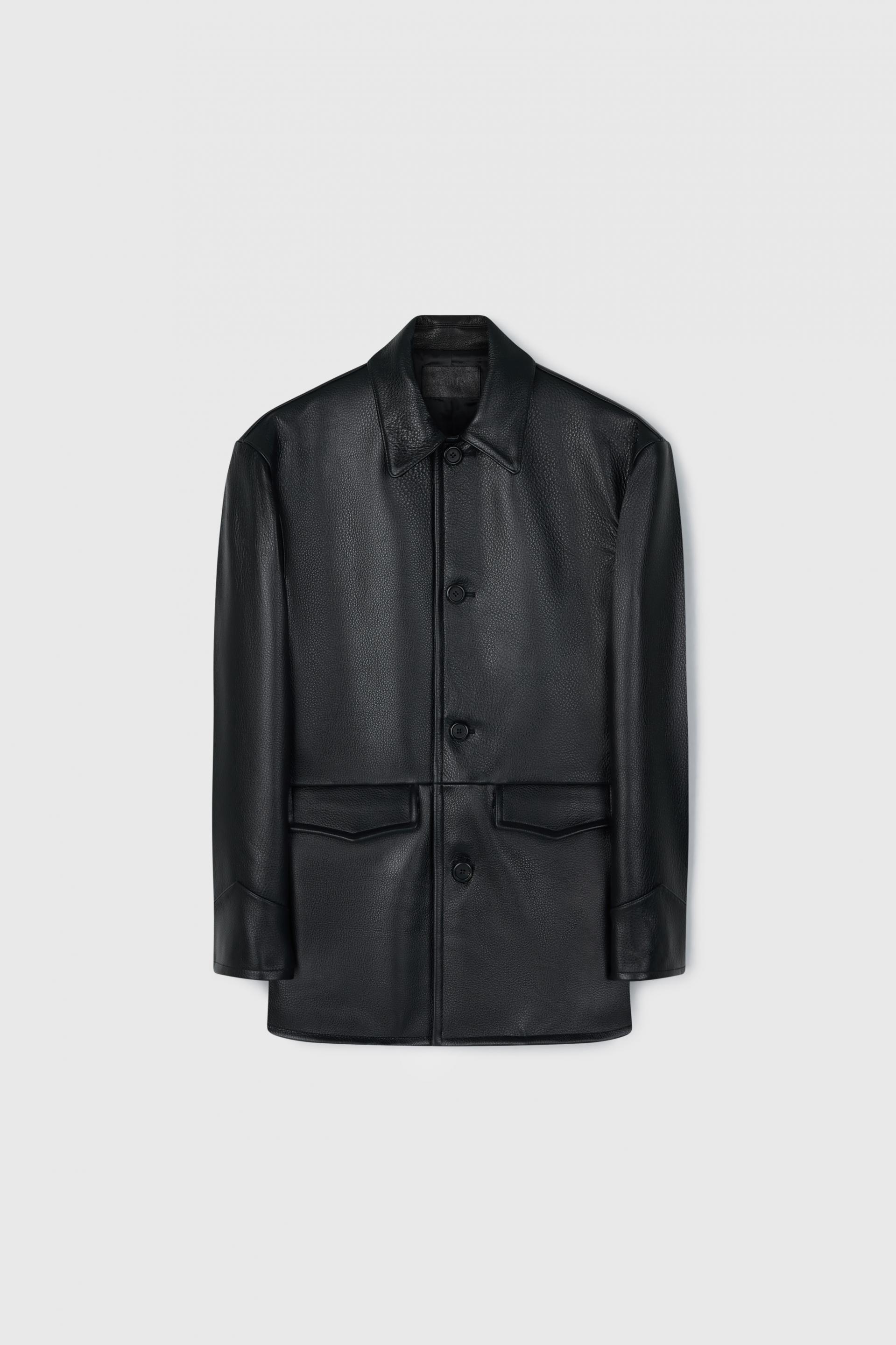 PEBBLE NAPPA LEATHER CAR COAT BLACK