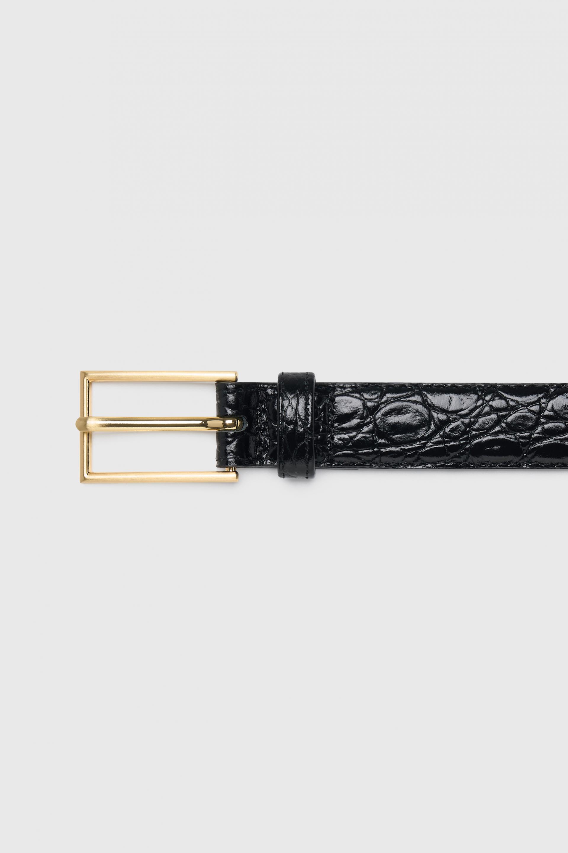 RECTANGLE BUCKLE BELT CROCO BLACK GOLD