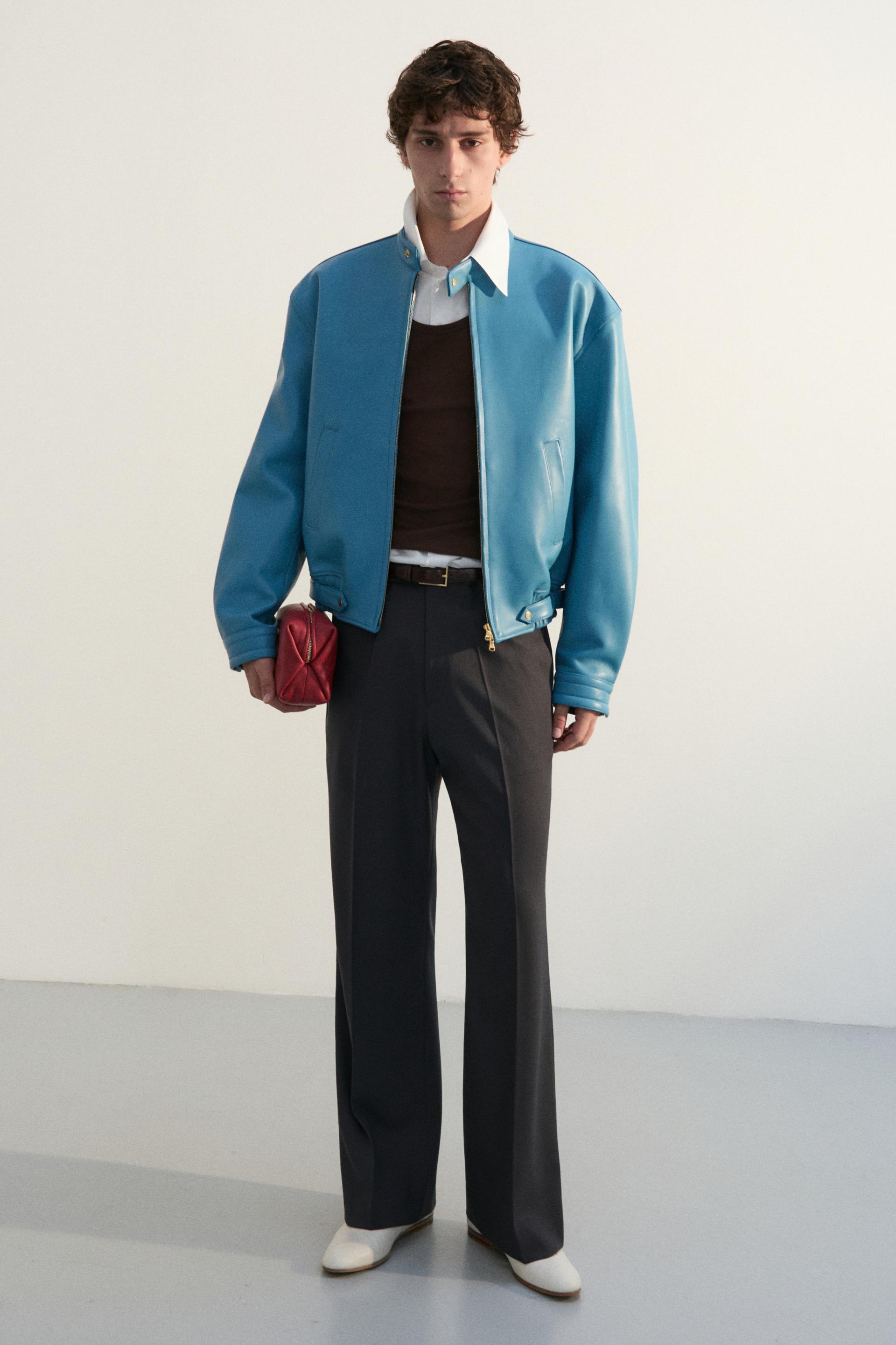 COMAN LAMBSKIN CAFE RACER JACKET OLD TURQUOISE
