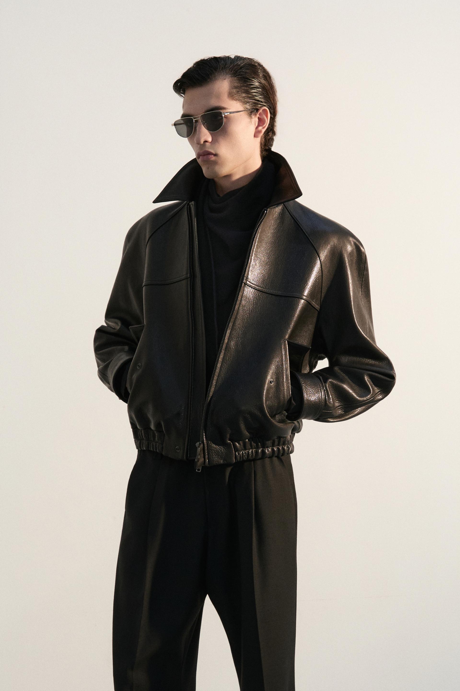 FONTA LAMBSKIN BOMBER JACKET TAN BLACK