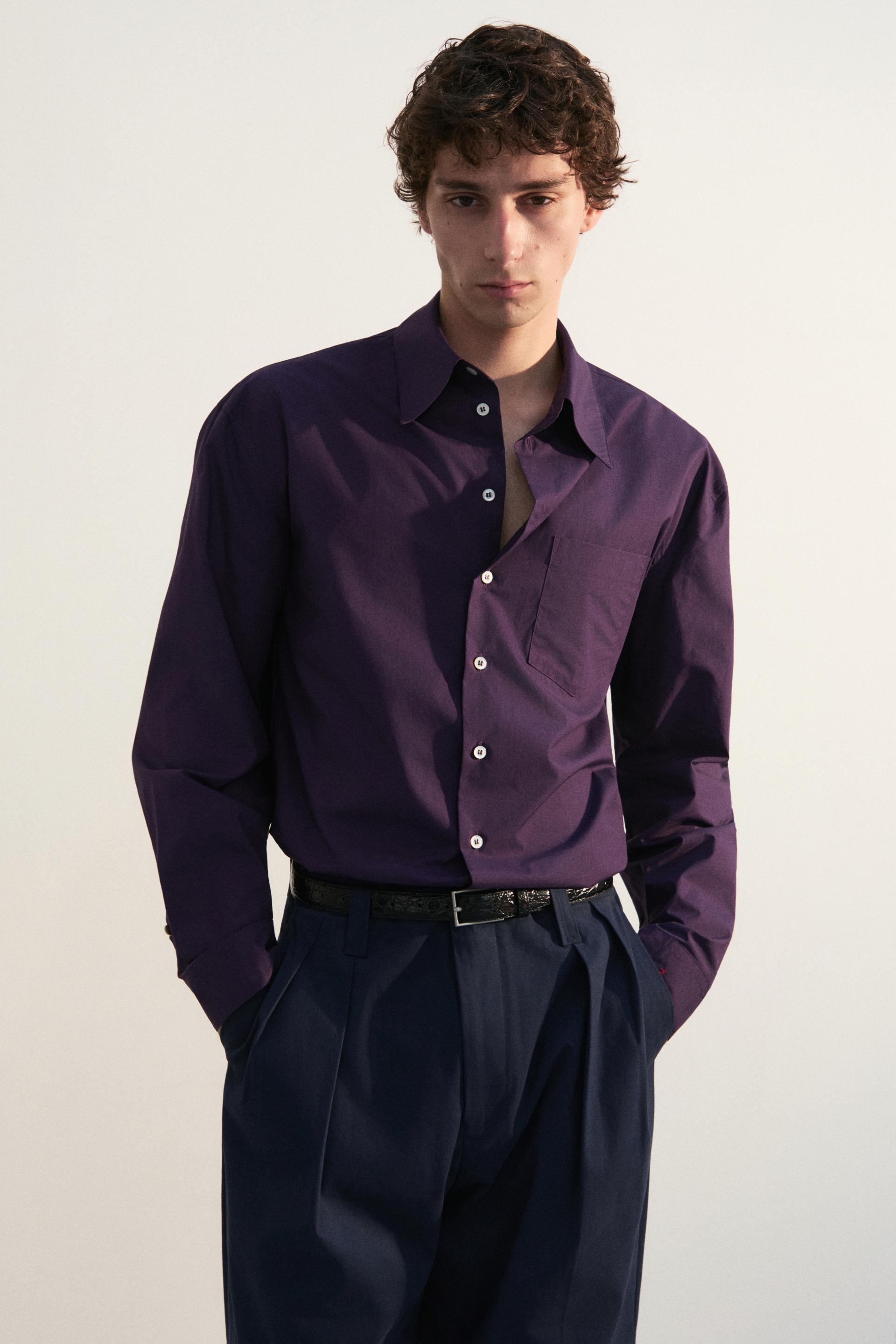 SOLID COTTON POLPLIN BOY SHIRT MULBERRY