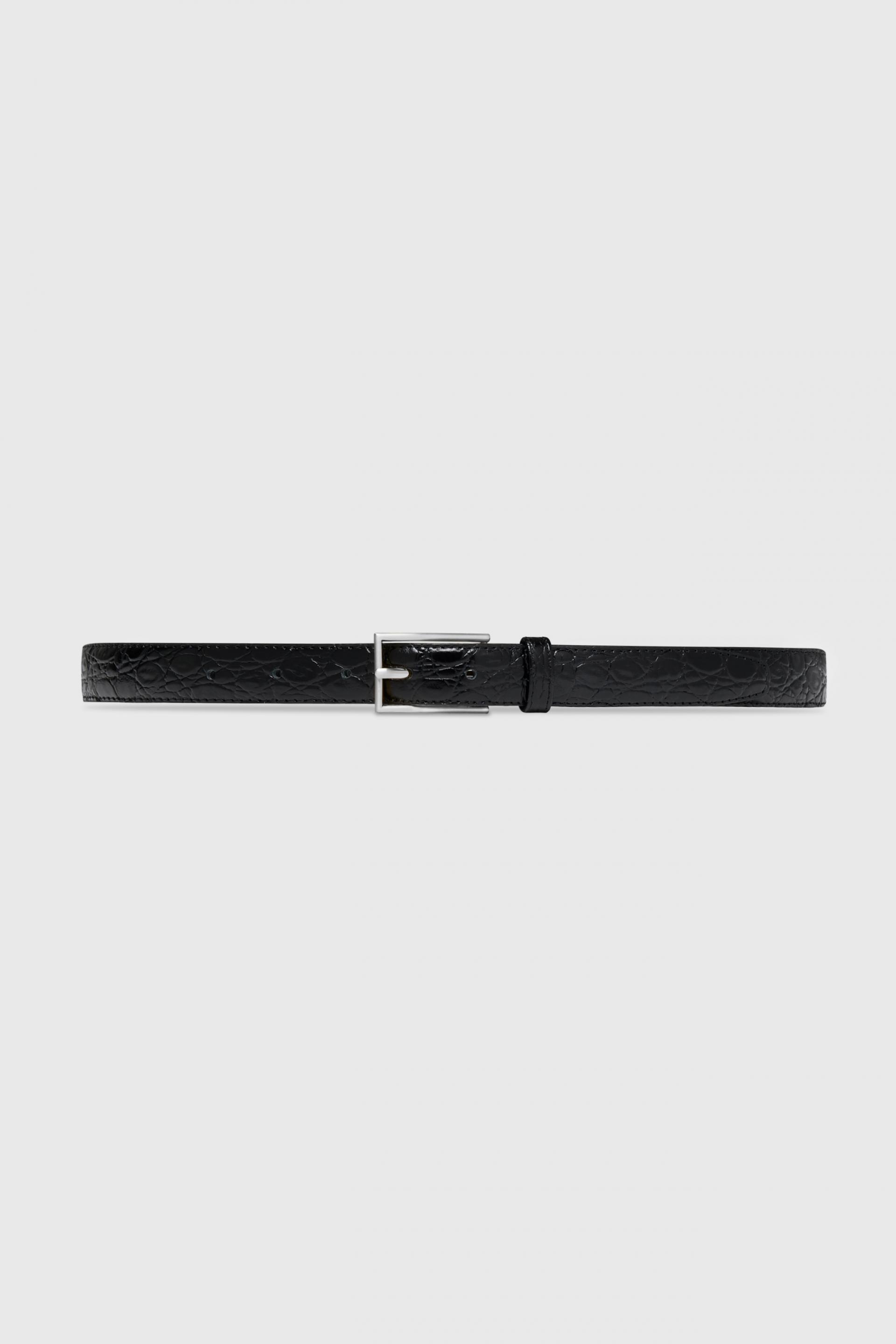 RECTANGLE BUCKLE BELT CROCO BLACK SILVER