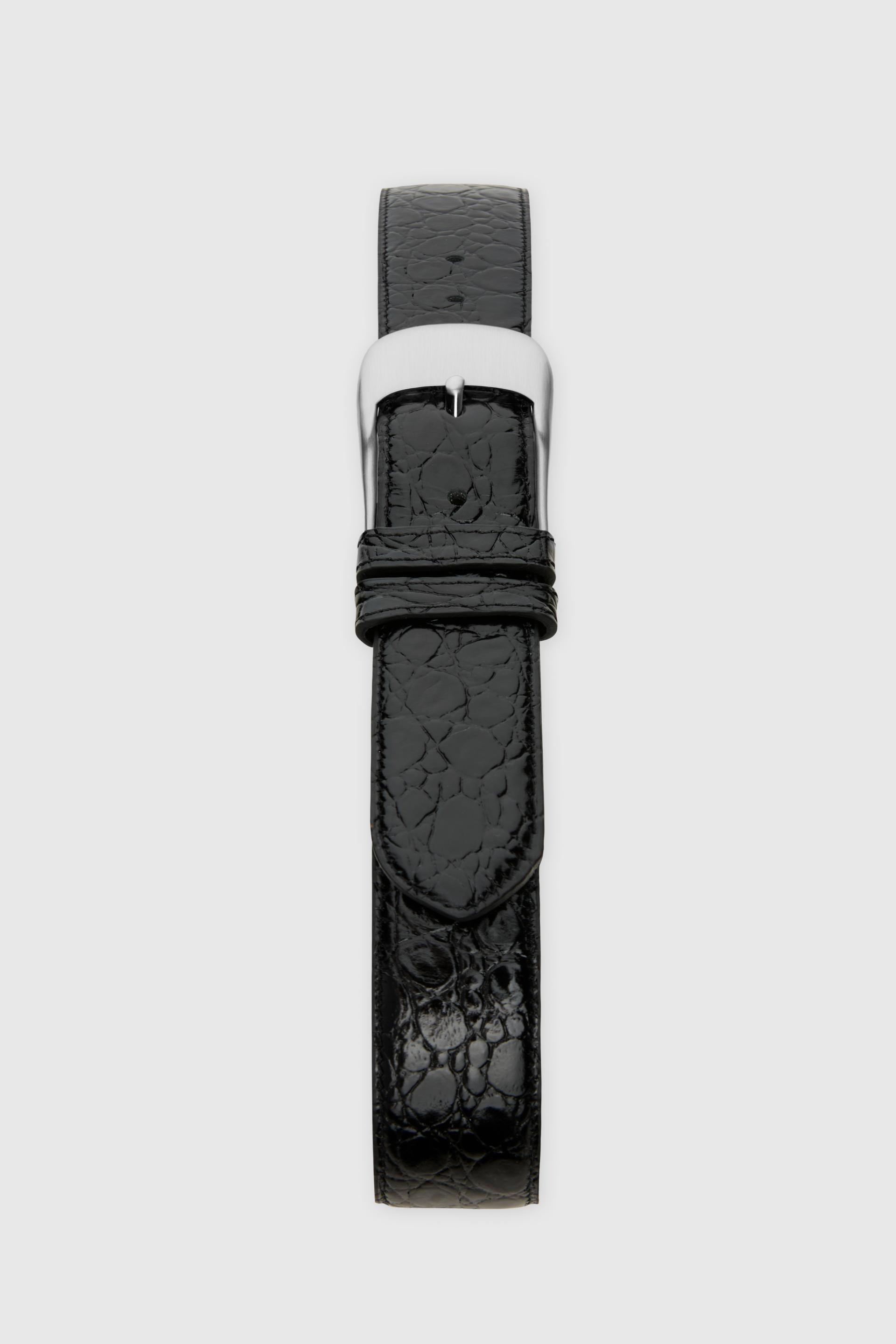 OMBRA BUCKLE BELT BLACK CROCO SILVER