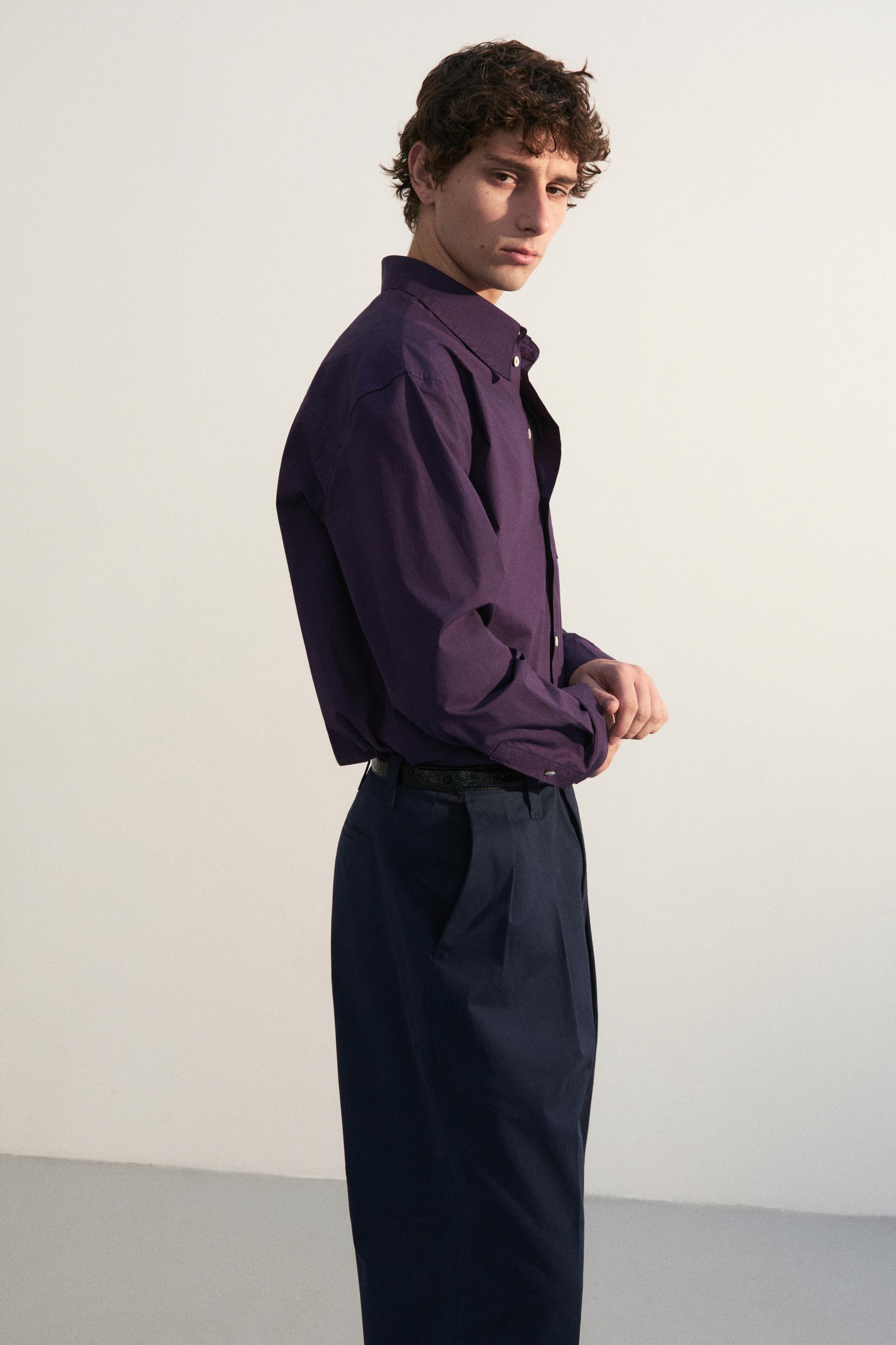 SOLID COTTON POLPLIN BOY SHIRT MULBERRY