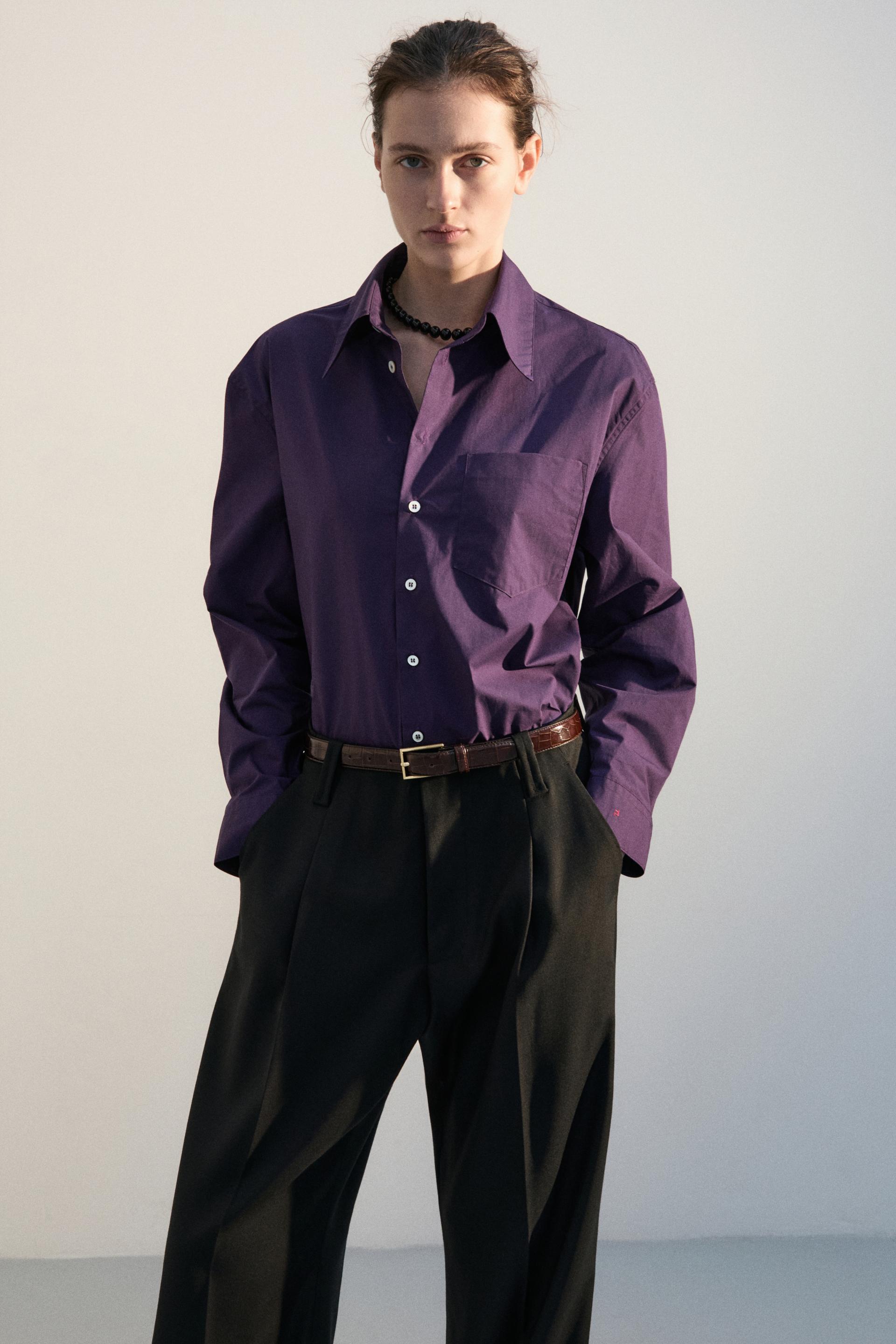 SOLID COTTON POLPLIN BOY SHIRT MULBERRY