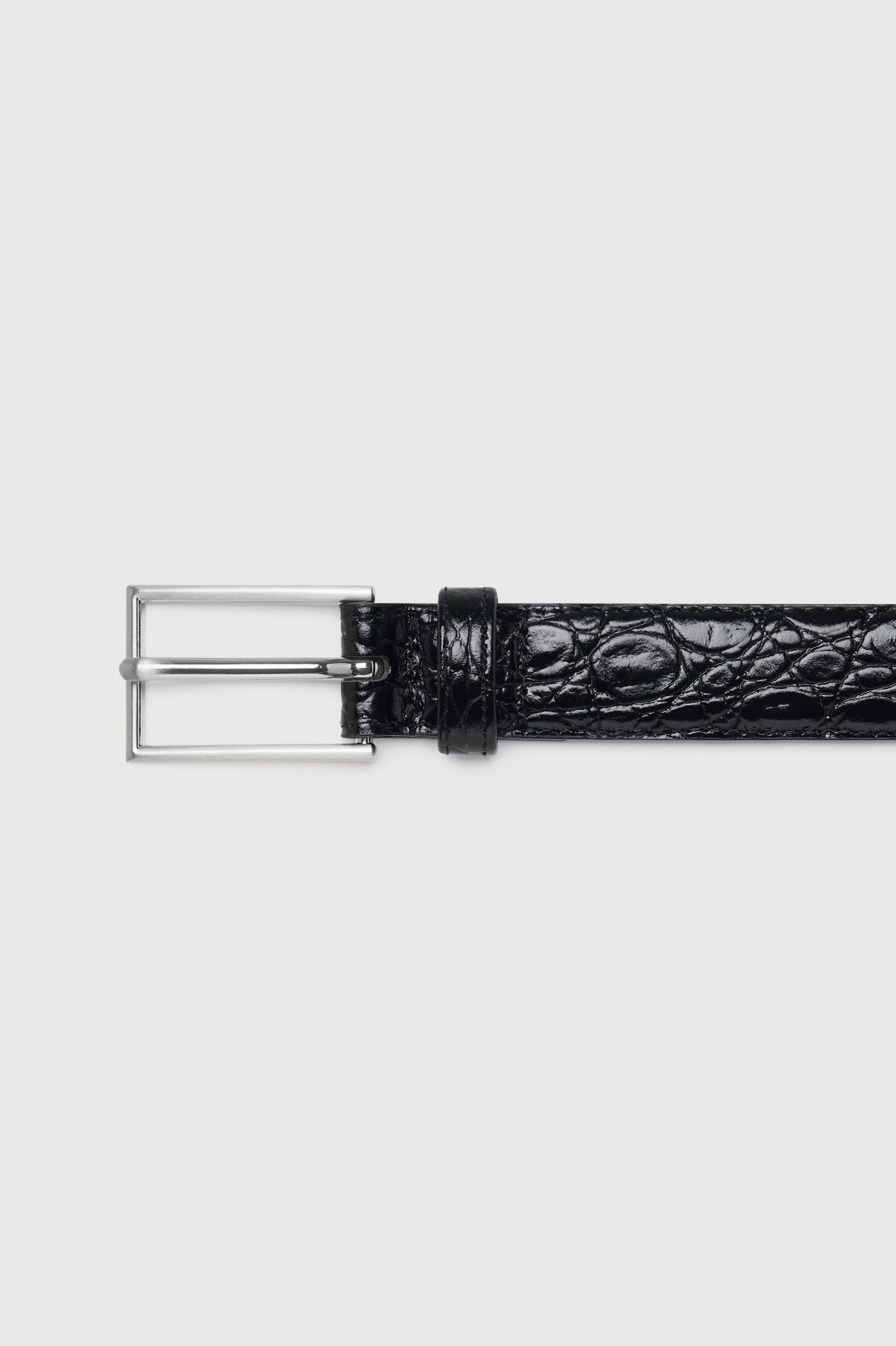 RECTANGLE BUCKLE BELT CROCO BLACK SILVER