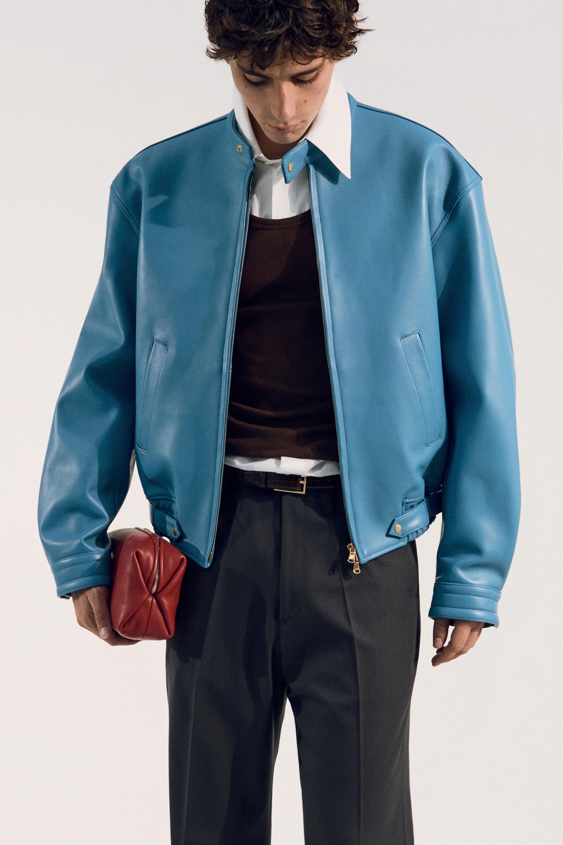 COMAN LAMBSKIN CAFE RACER JACKET OLD TURQUOISE