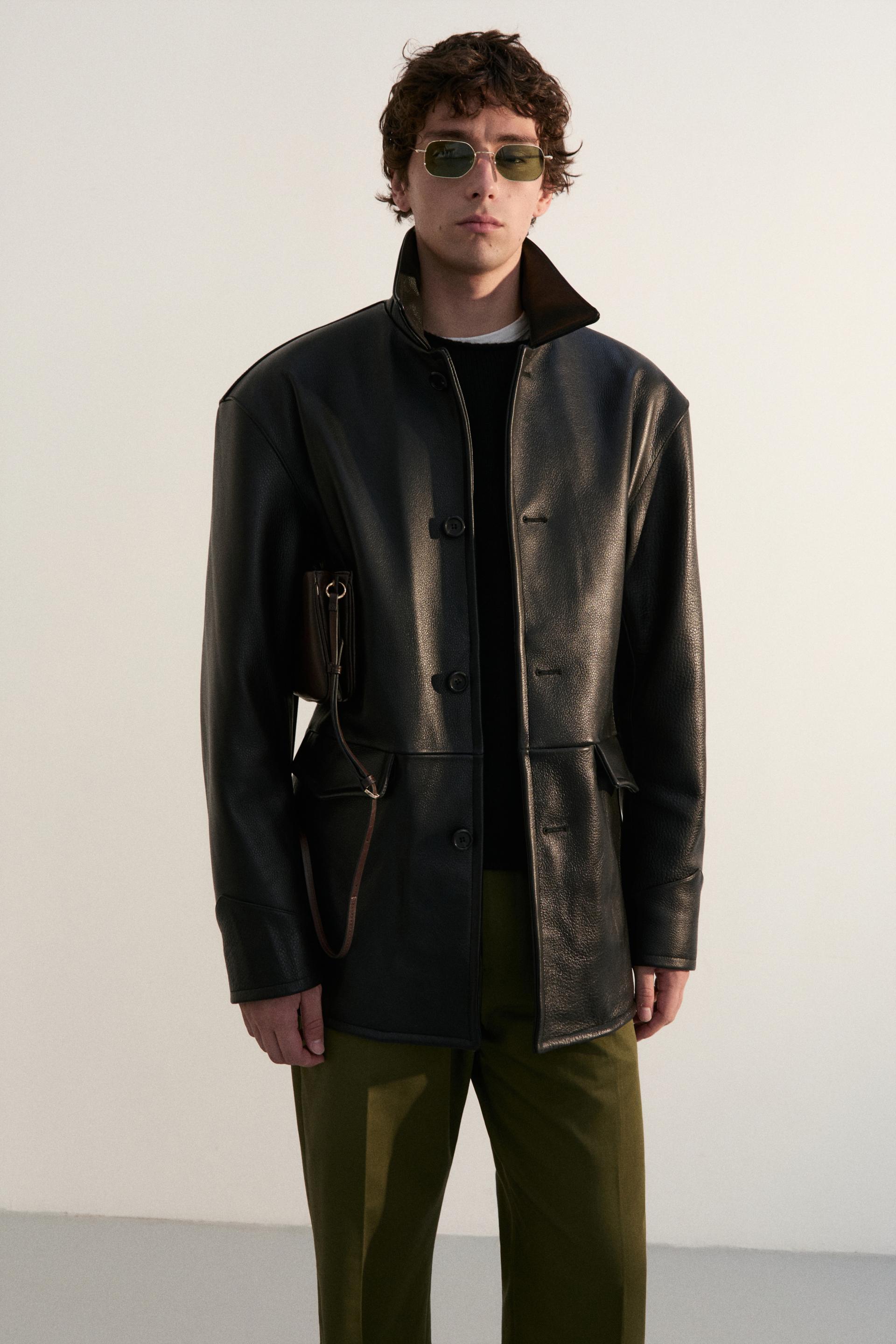 PEBBLE NAPPA LEATHER CAR COAT BLACK