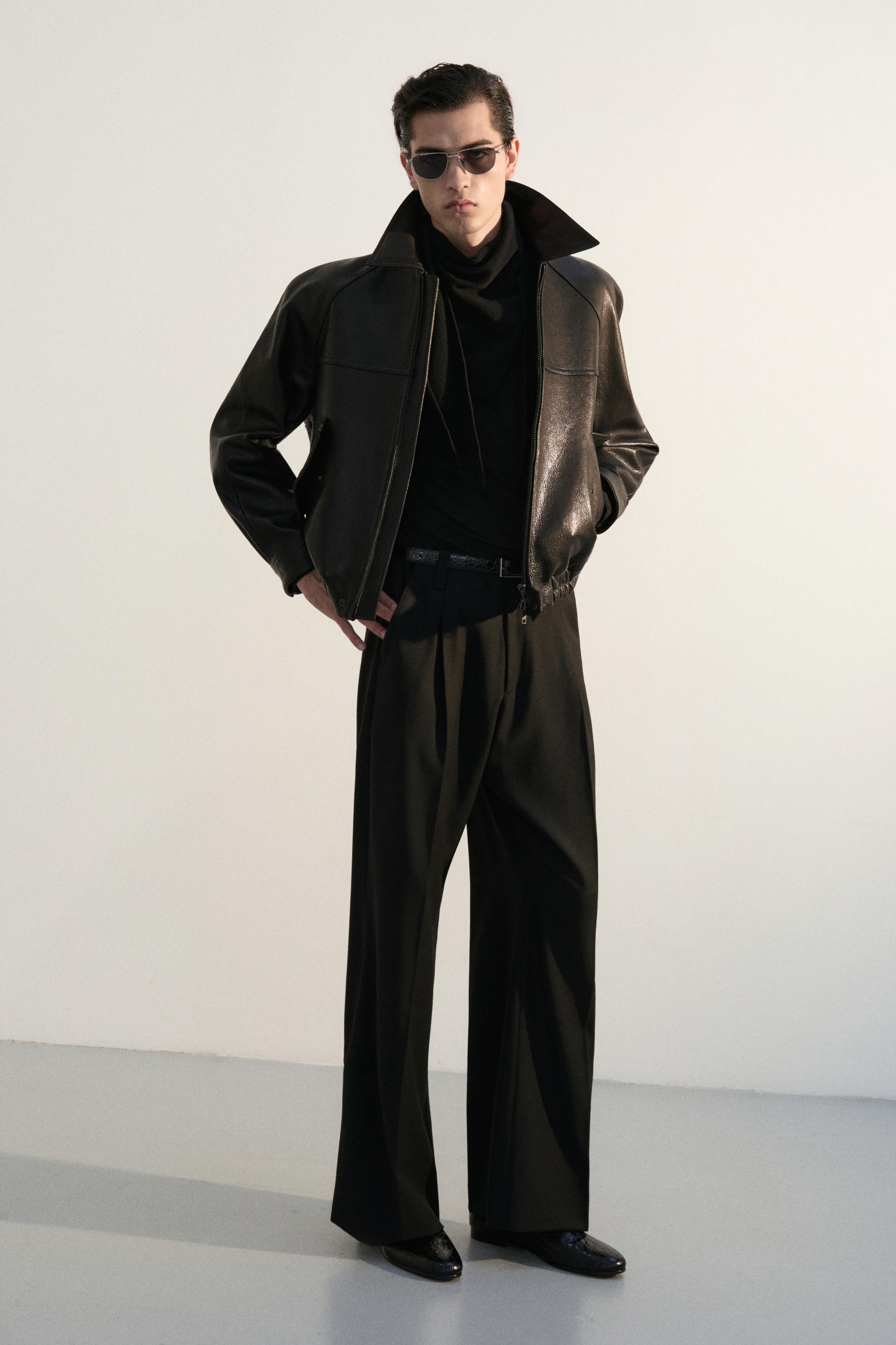 FONTA LAMBSKIN BOMBER JACKET TAN BLACK