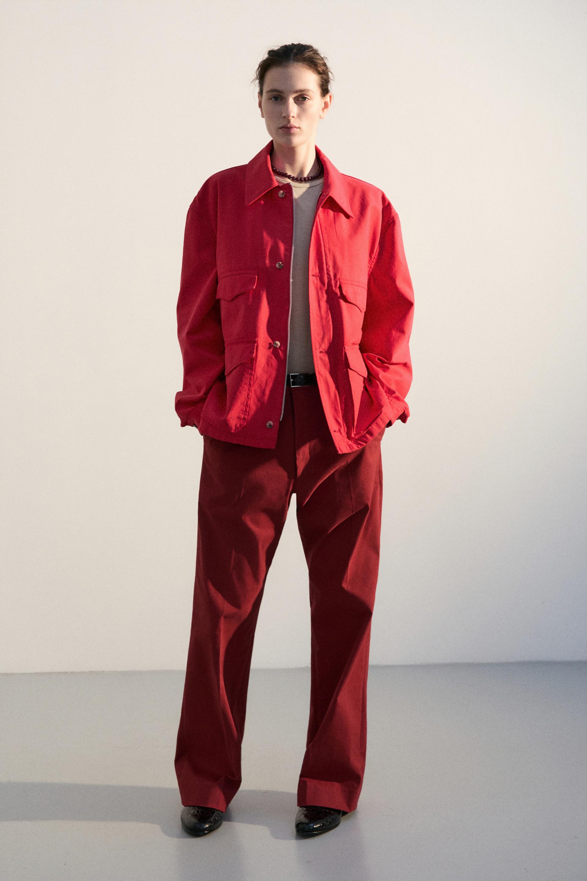 FLAT FRONT WIDE-LEG TROUSERS ROUGE