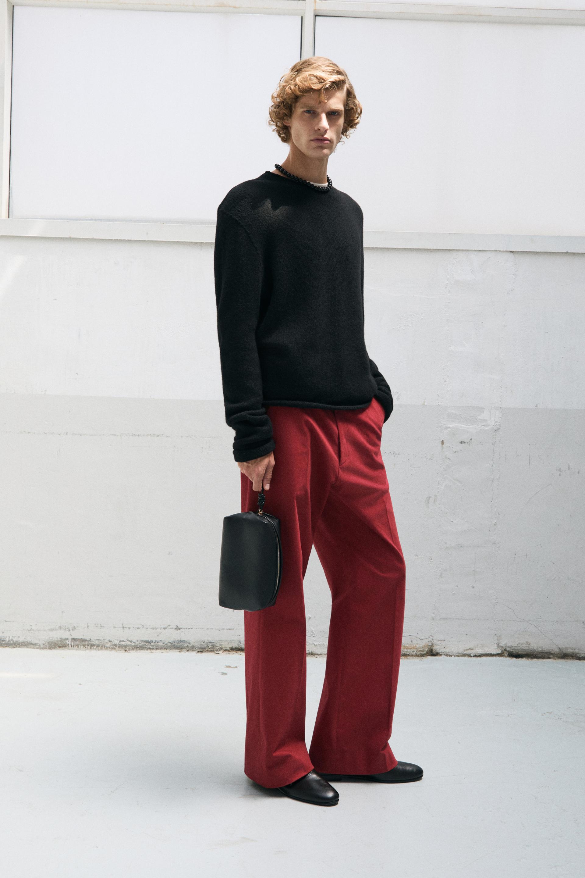 FLAT FRONT WIDE-LEG TROUSERS ROUGE