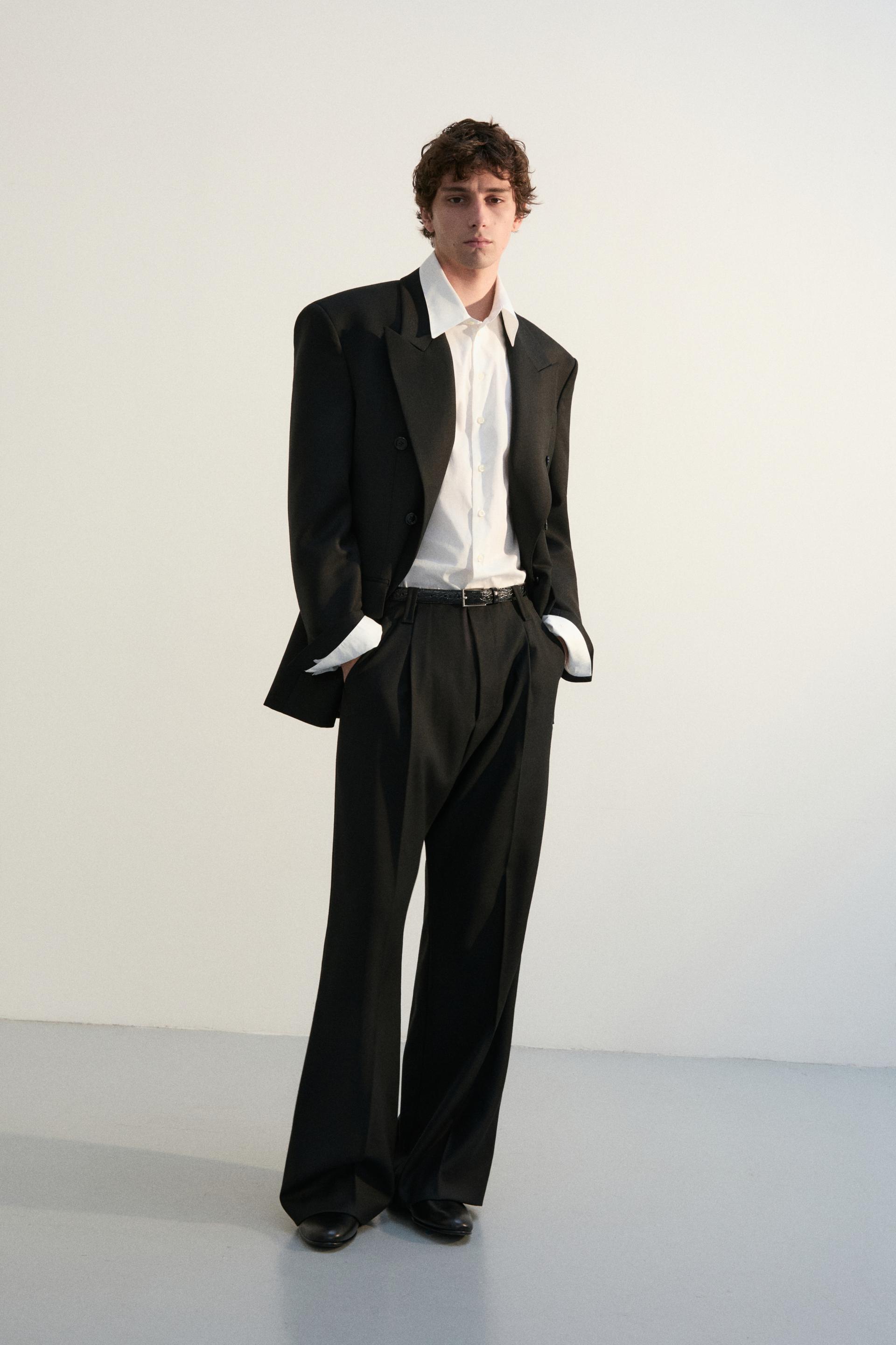 GALA PLEATED WIDE-LEG TROUSERS BLACK