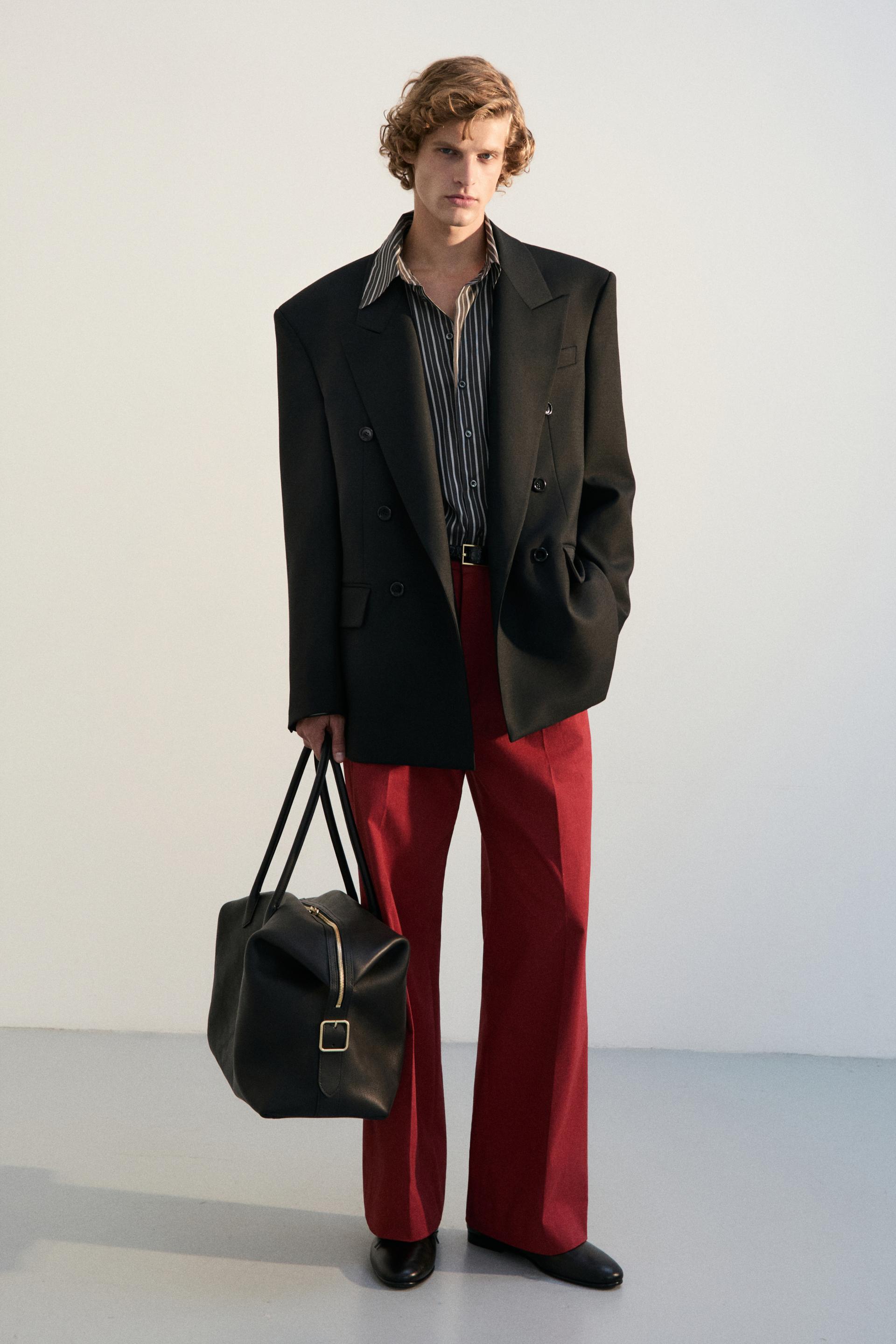 FLAT FRONT WIDE-LEG TROUSERS ROUGE