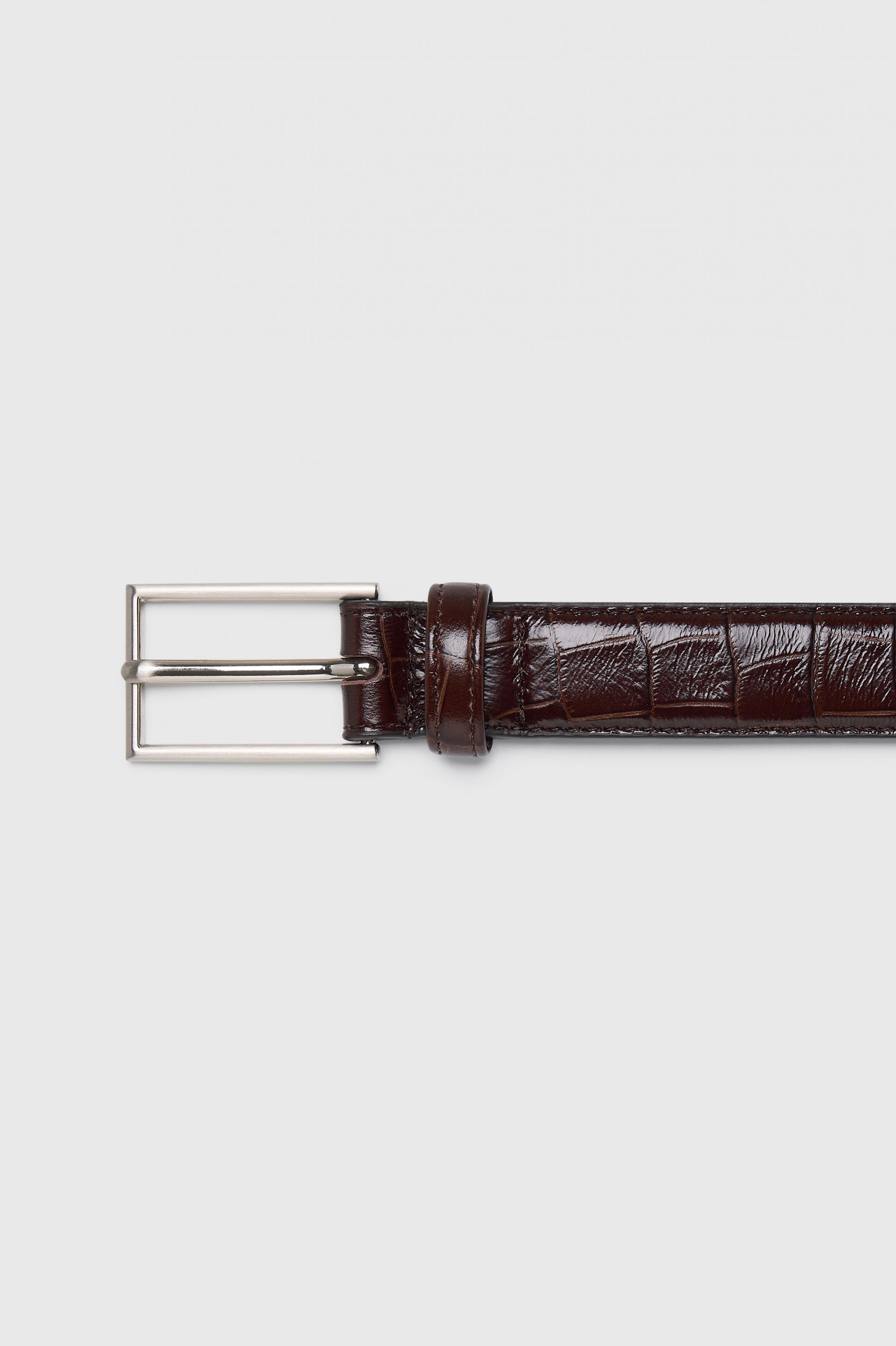 RECTANGLE BUCKLE BELT CHESTNUT CROCO SILVER