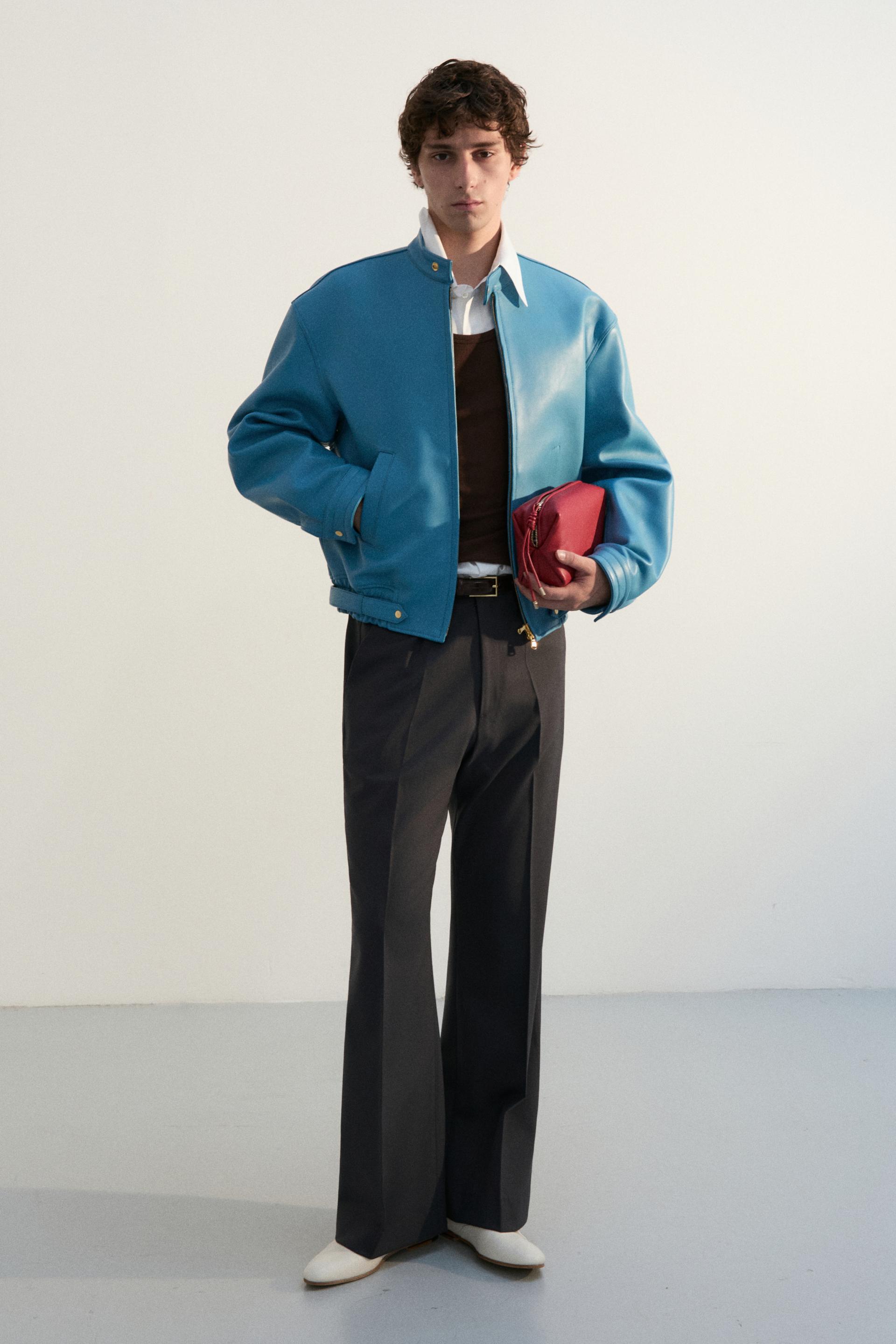 COMAN LAMBSKIN CAFE RACER JACKET OLD TURQUOISE