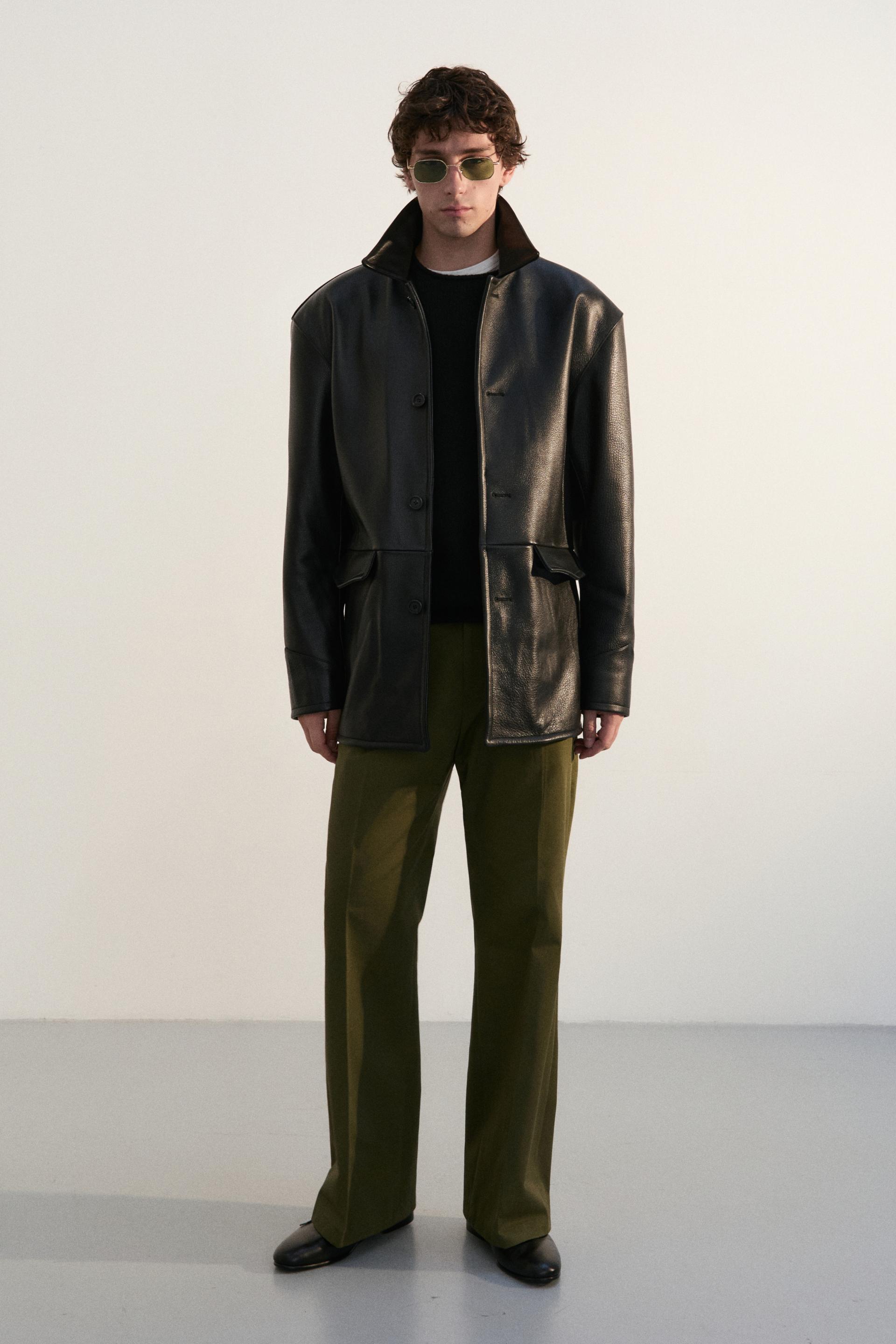 PEBBLE NAPPA LEATHER CAR COAT BLACK