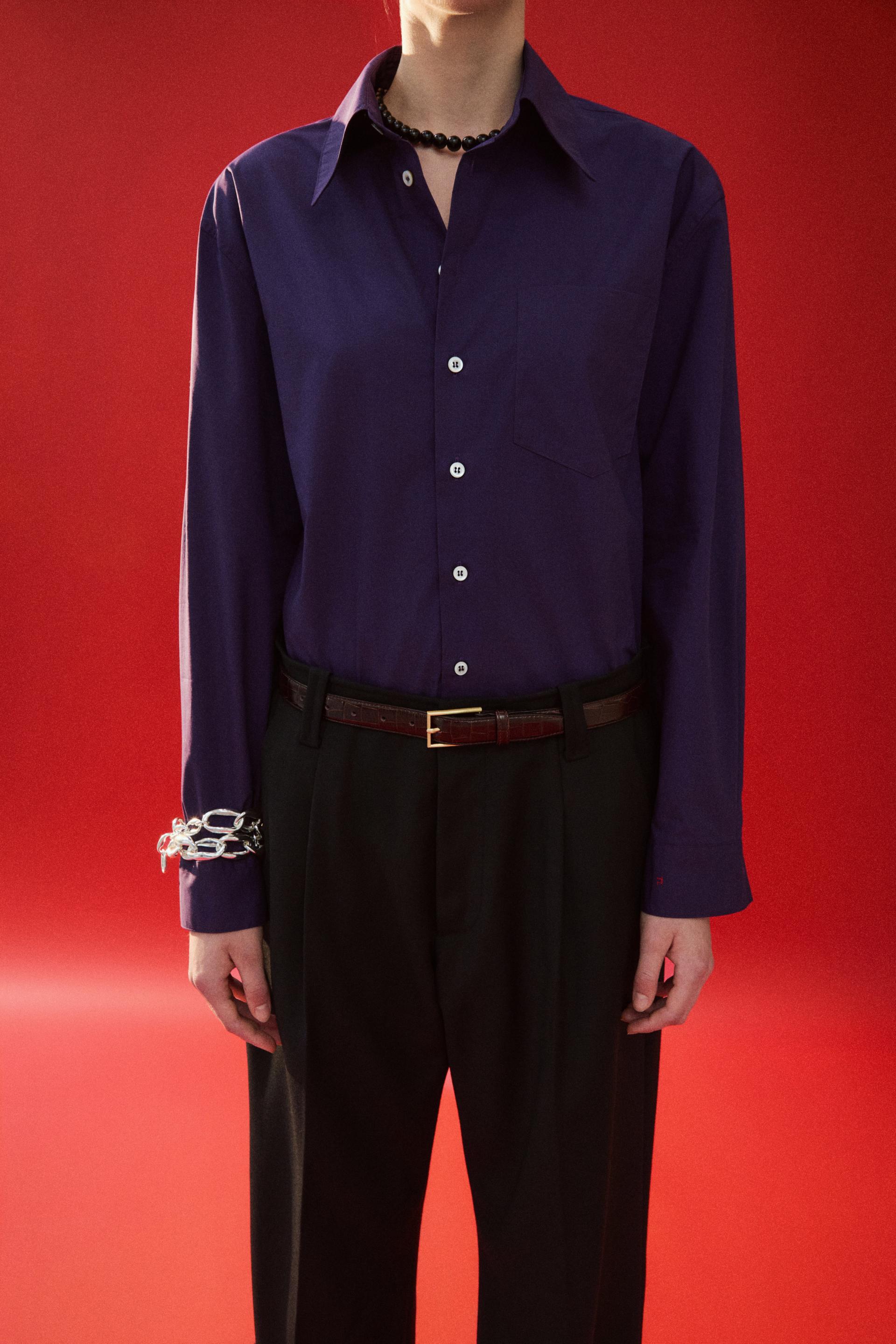 SOLID COTTON POLPLIN BOY SHIRT MULBERRY