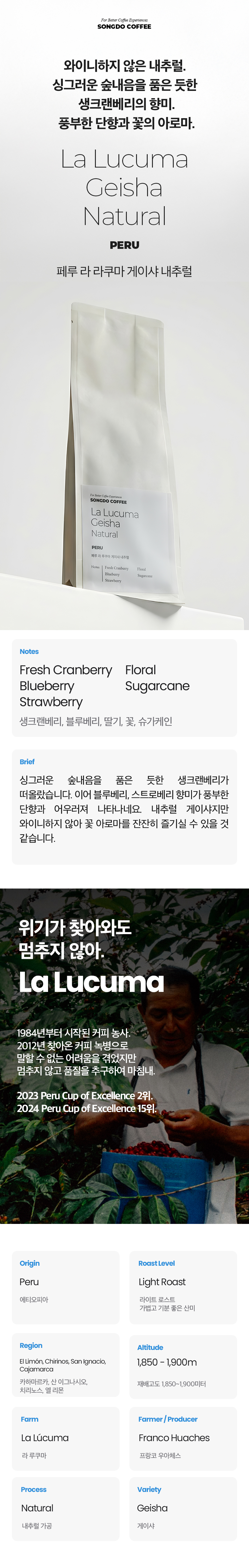 페루 라 루쿠마 게이샤 내추럴 - 6월 4일 로스팅