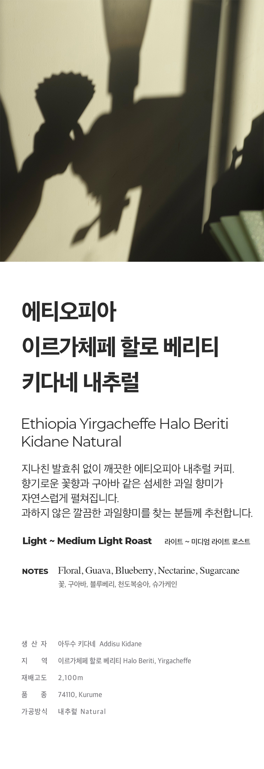 에티오피아 이르가체페 할로 베리티 키다네 내추럴 200g - 9월 18일 로스팅
