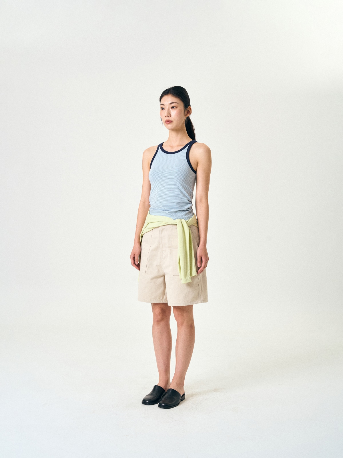 U-neck Sleeveless Top (Stripe Blue)