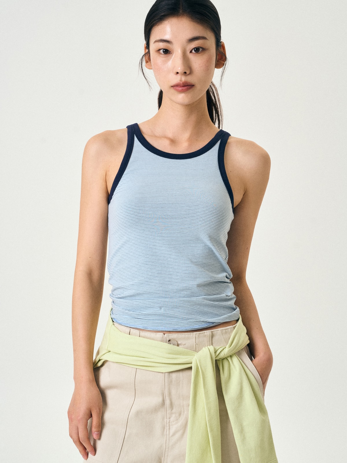 U-neck Sleeveless Top (Stripe Blue)