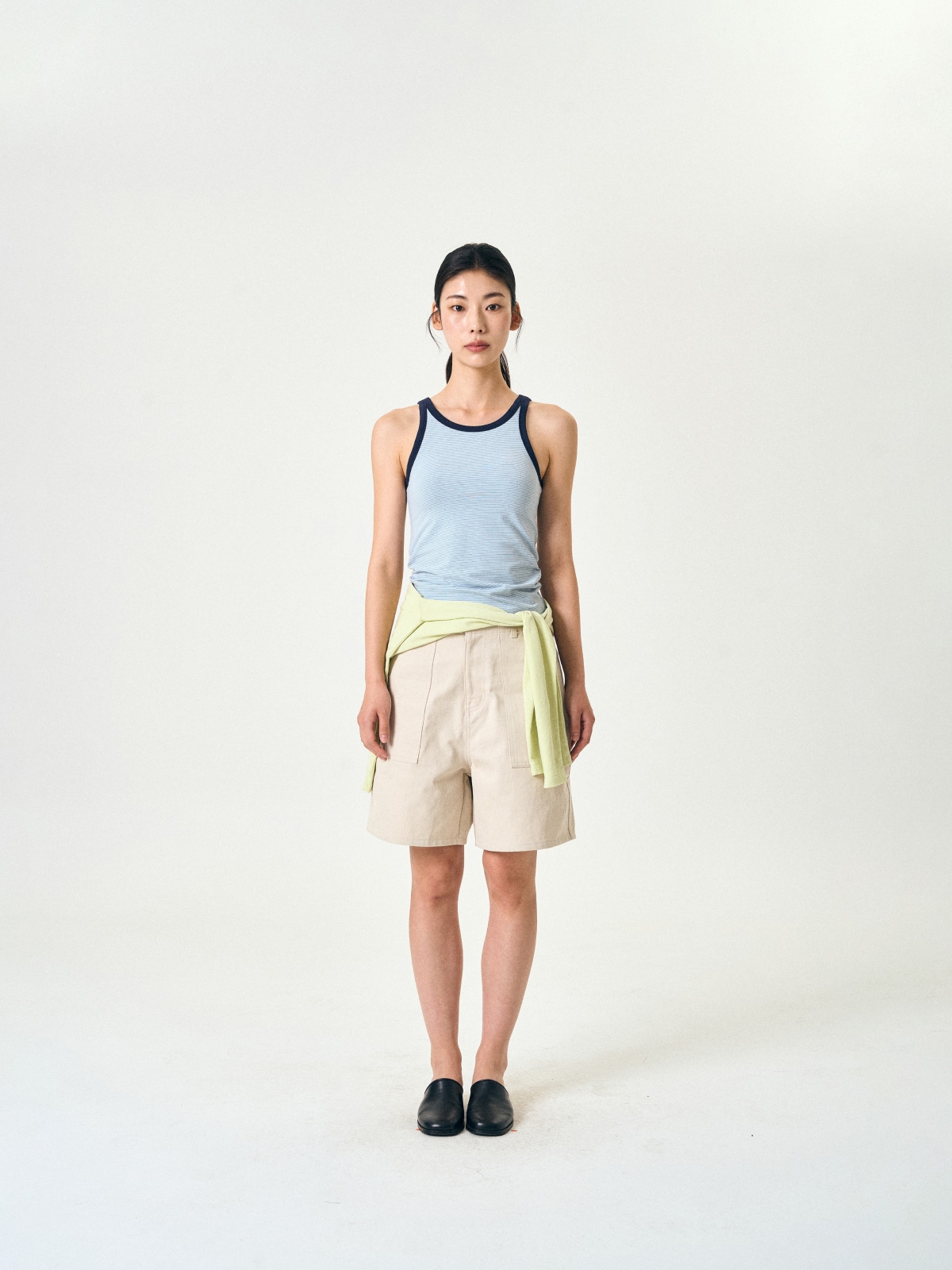 U-neck Sleeveless Top (Stripe Blue)