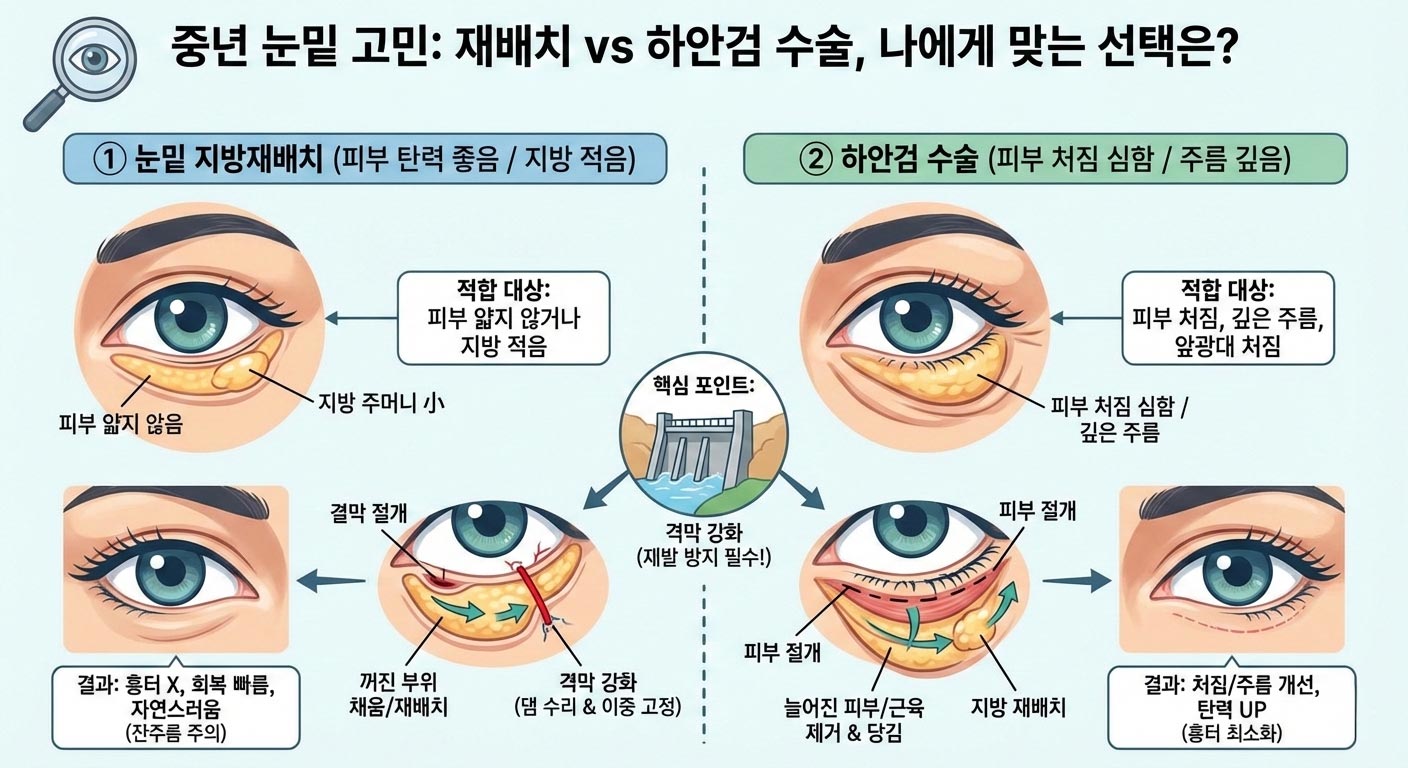 눈밑 지방재배치와 하안검 차이점