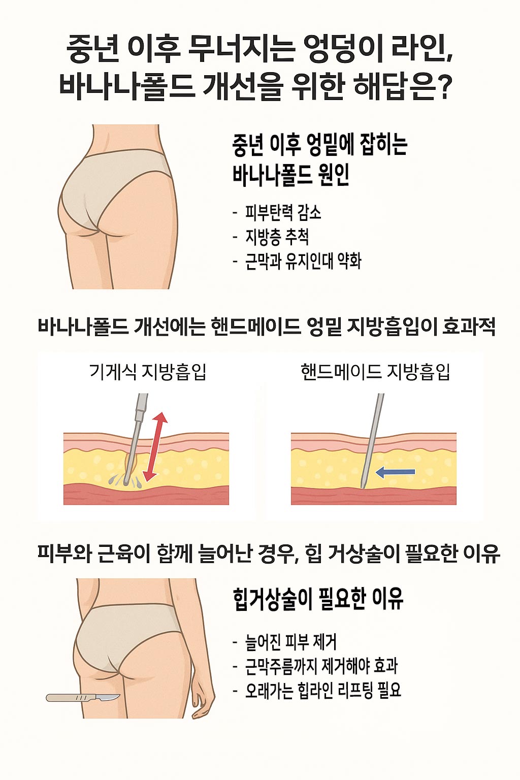 엉밑 지방흡입과 힙거상술 차이점
