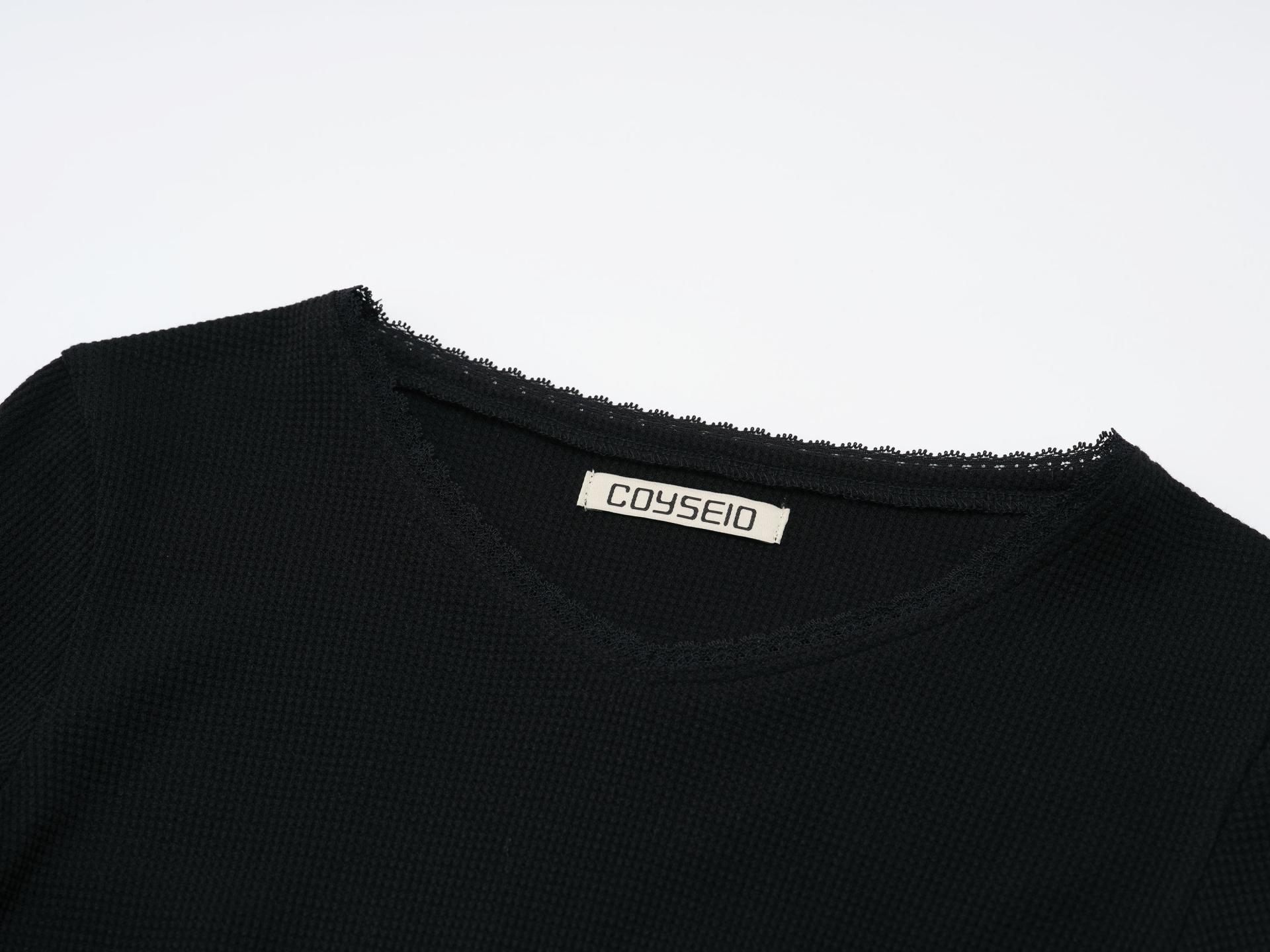 MUSINSA | COYSEIO LACE WAFFLE LONGSLEEVES BLACK