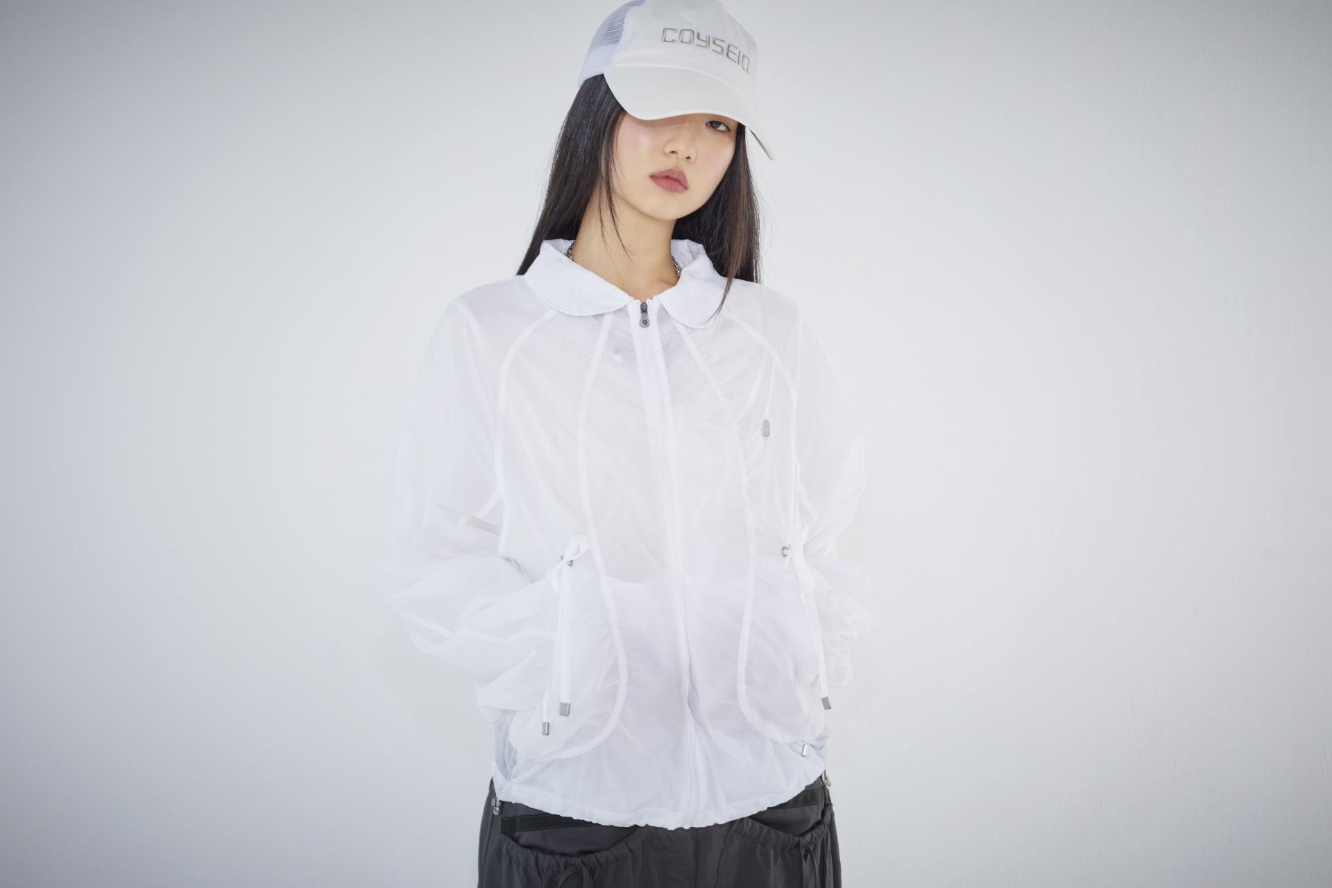 ROUND COLLAR RIBBON JACKET WHITE - coyseio