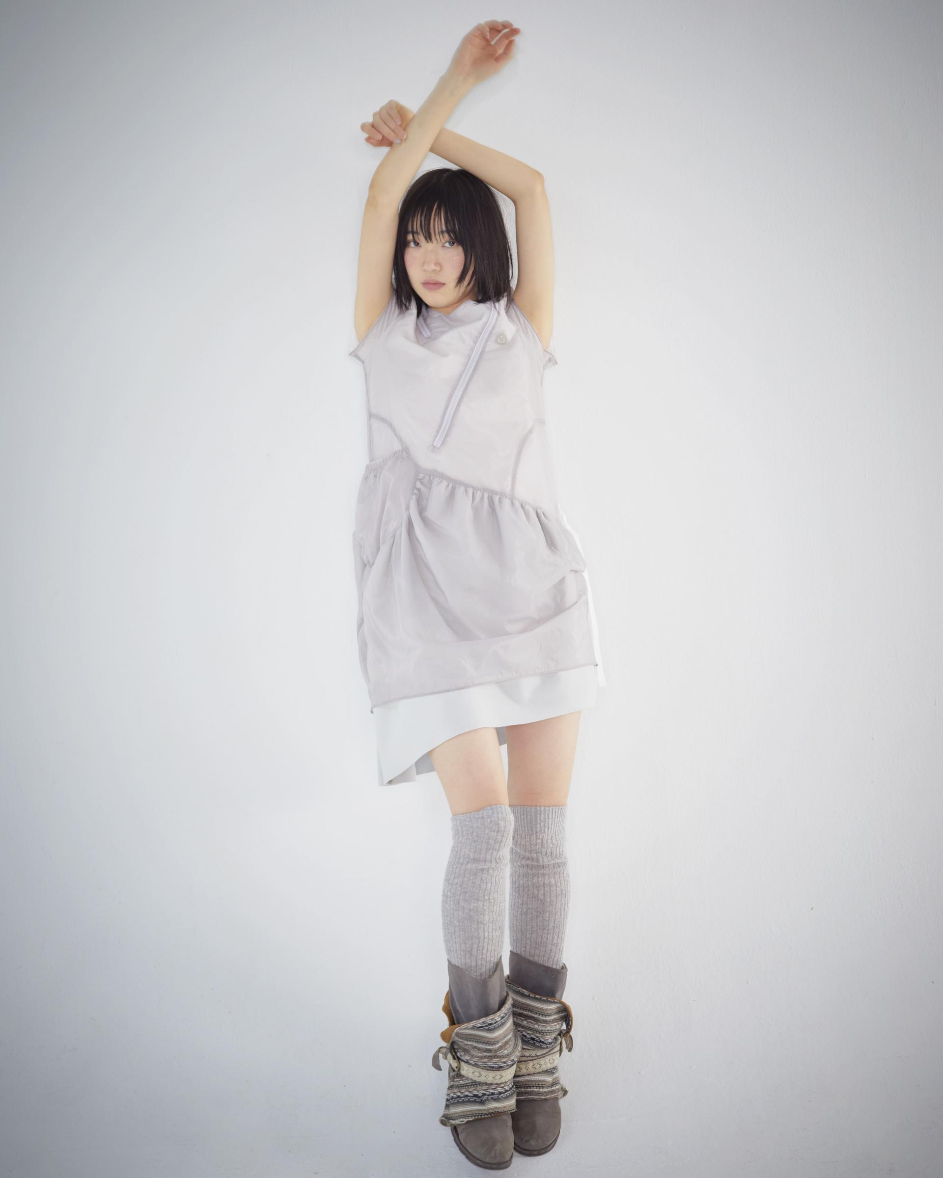 PUFF SHIRRING ONE PIECE PURPLE GREY - coyseio