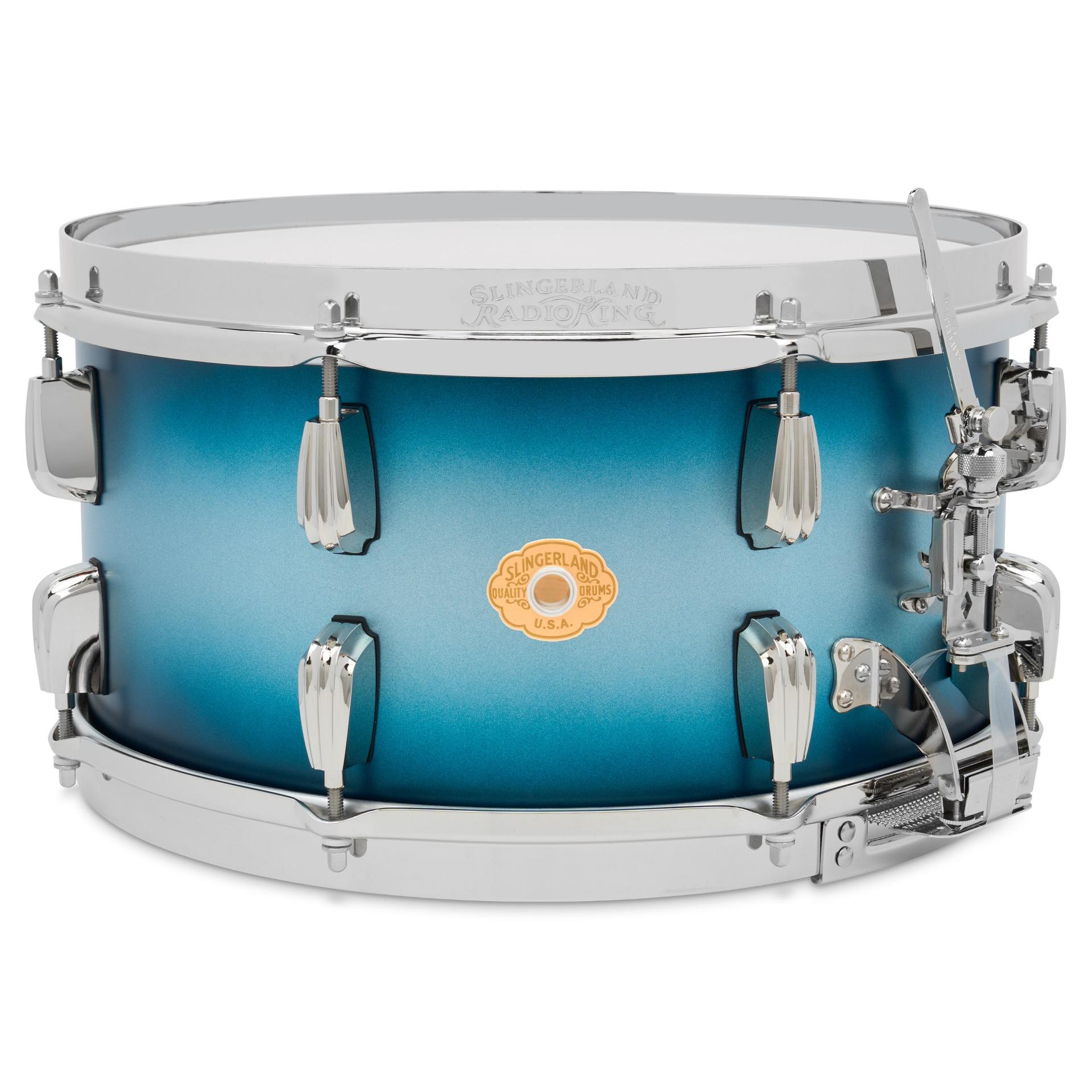 슬링거랜드 라디오킹 스네어 드럼 14 x 7 블루 실버 라커 Radio King Blue and Silver LacquerSnare Drum, 7x14″ 복제