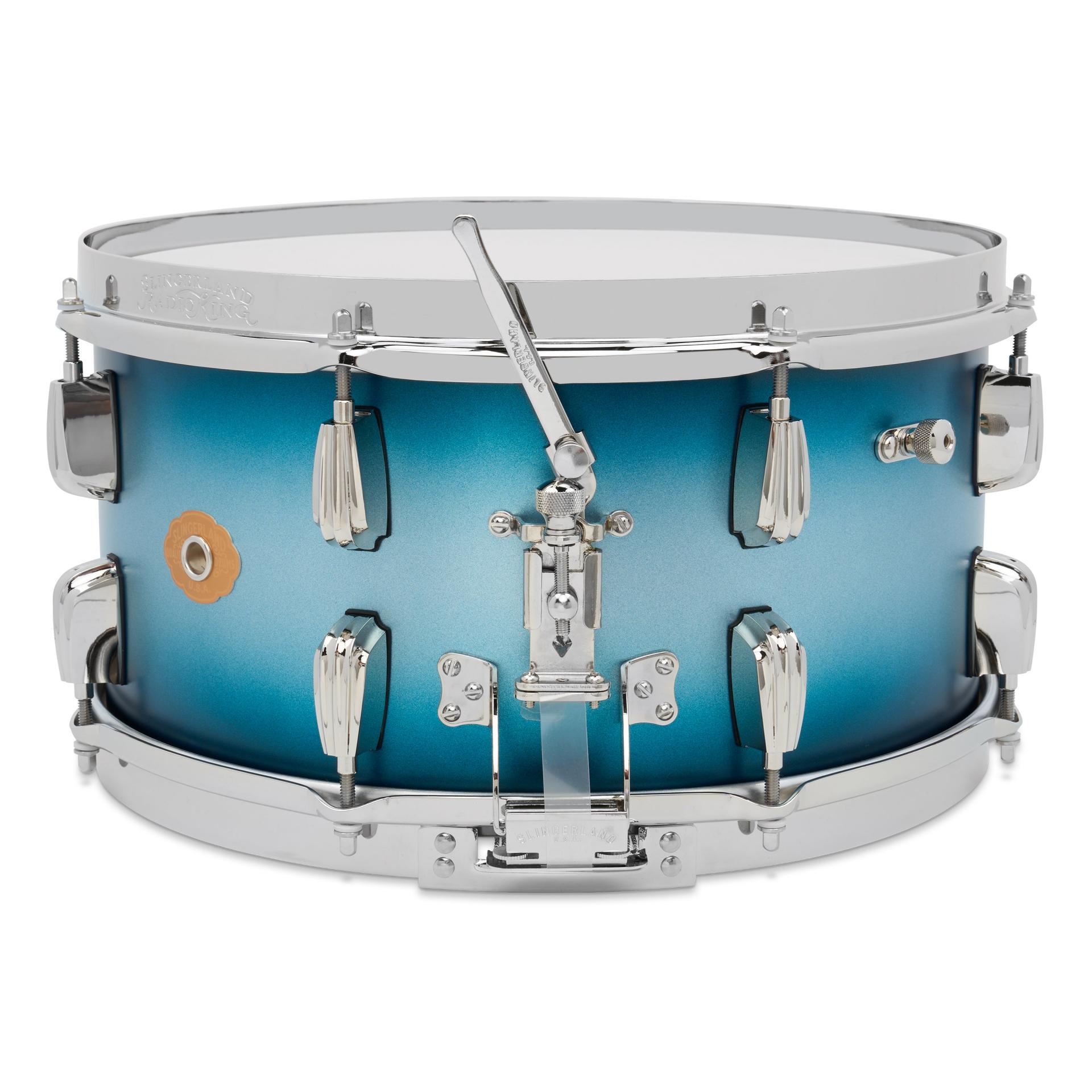 슬링거랜드 라디오킹 스네어 드럼 14 x 7 블루 실버 라커 Radio King Blue and Silver LacquerSnare Drum, 7x14″ 복제